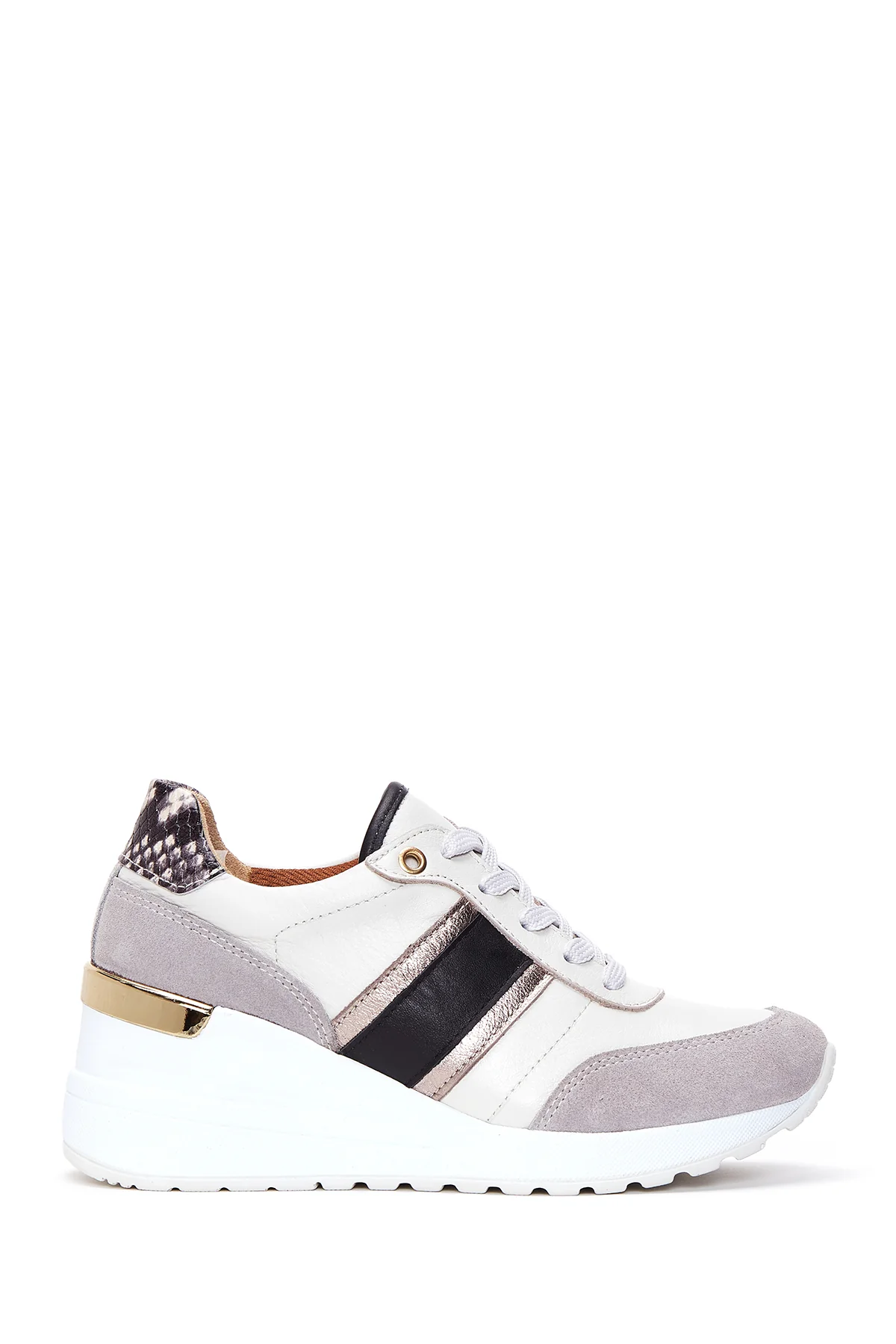 Kadın Bej Deri Dolgu Topuklu Sneaker