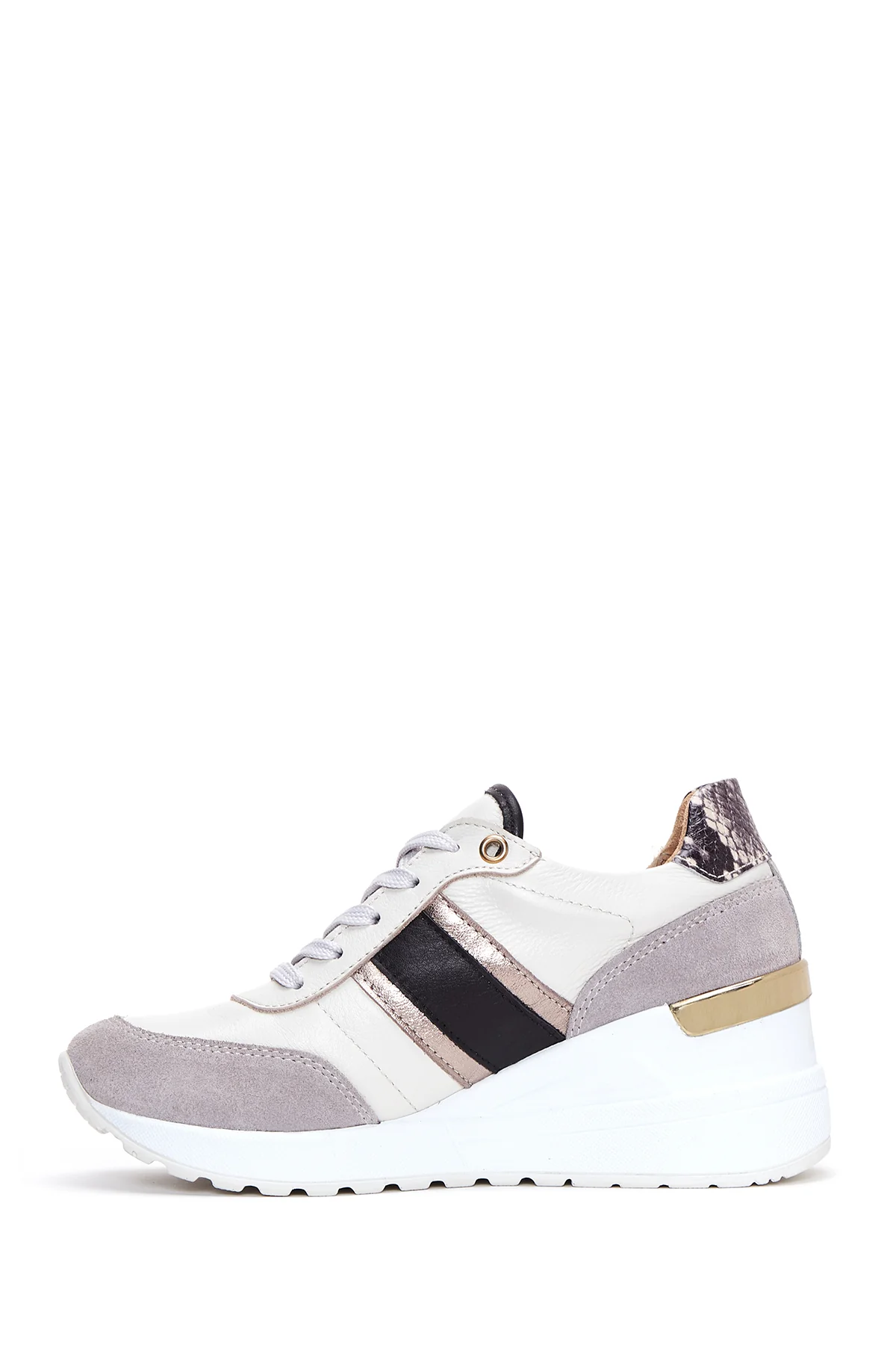 Kadın Bej Deri Dolgu Topuklu Sneaker - Image 2