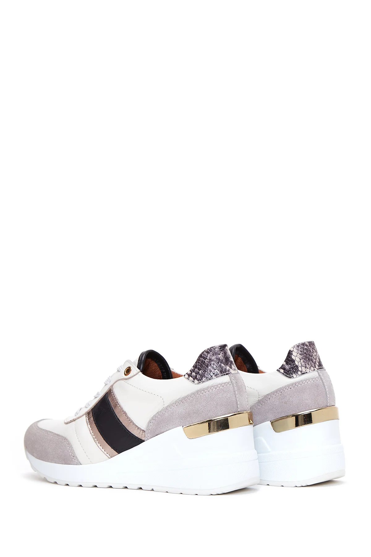 Kadın Bej Deri Dolgu Topuklu Sneaker - Image 5