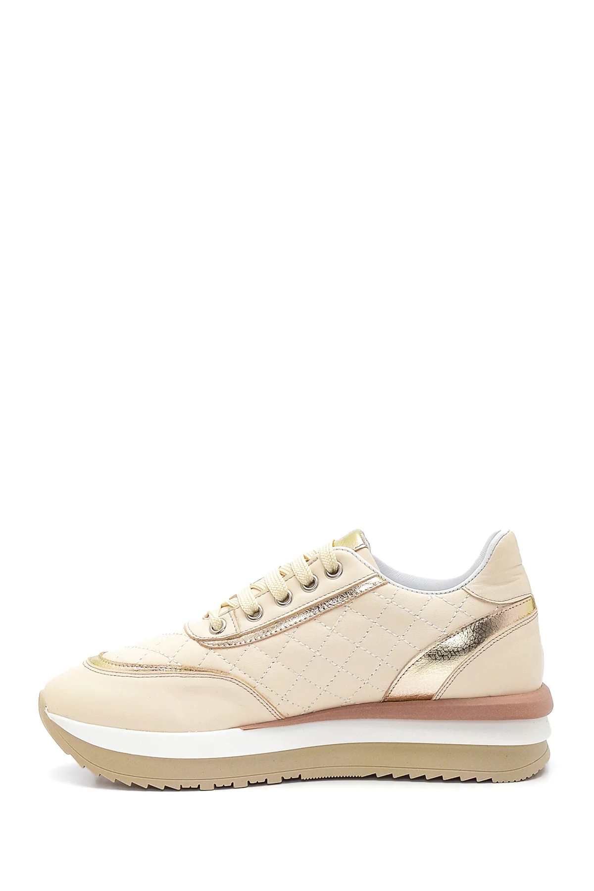 Kadın Bej Deri Kalın Tabanlı Sneaker - Image 2