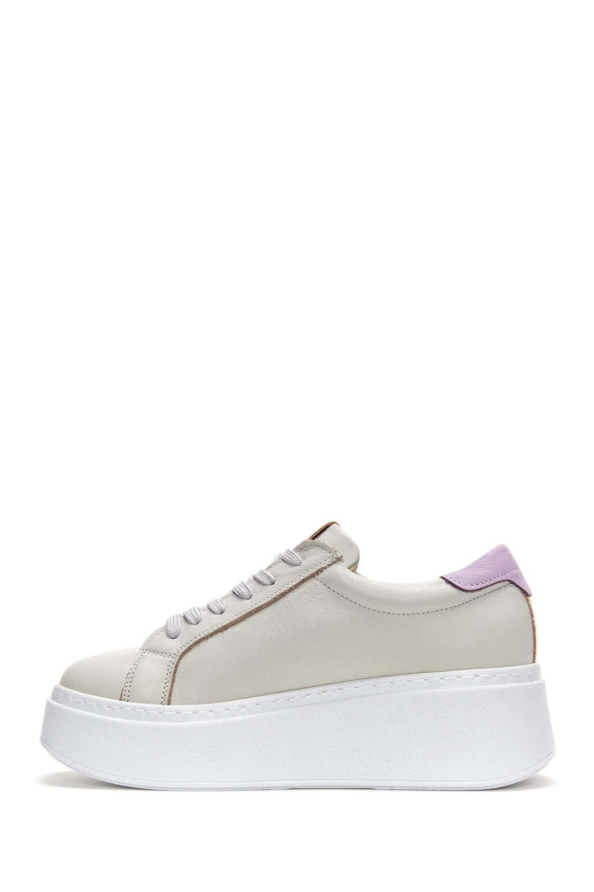Kadın Bej Deri Kalın Tabanlı Sneaker - Image 2