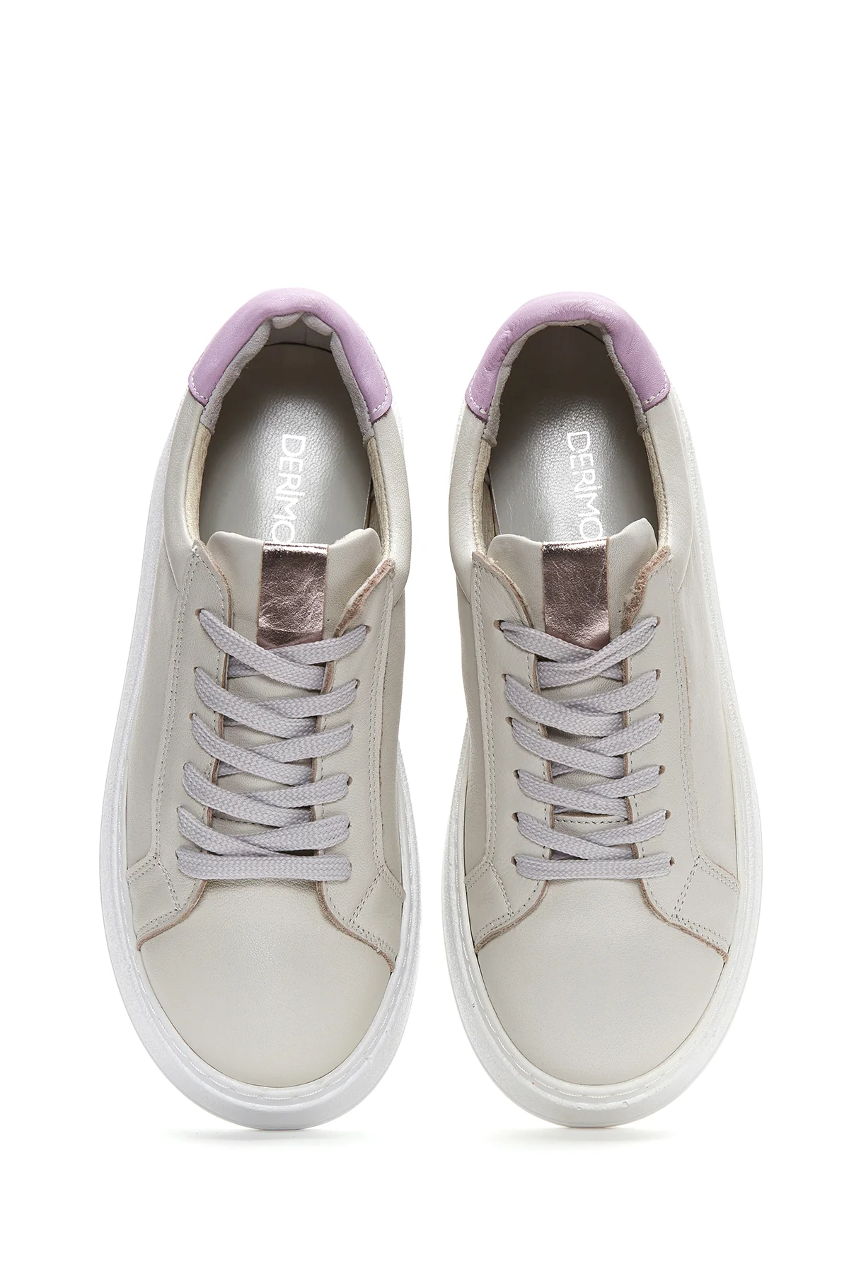 Kadın Bej Deri Kalın Tabanlı Sneaker - Image 6