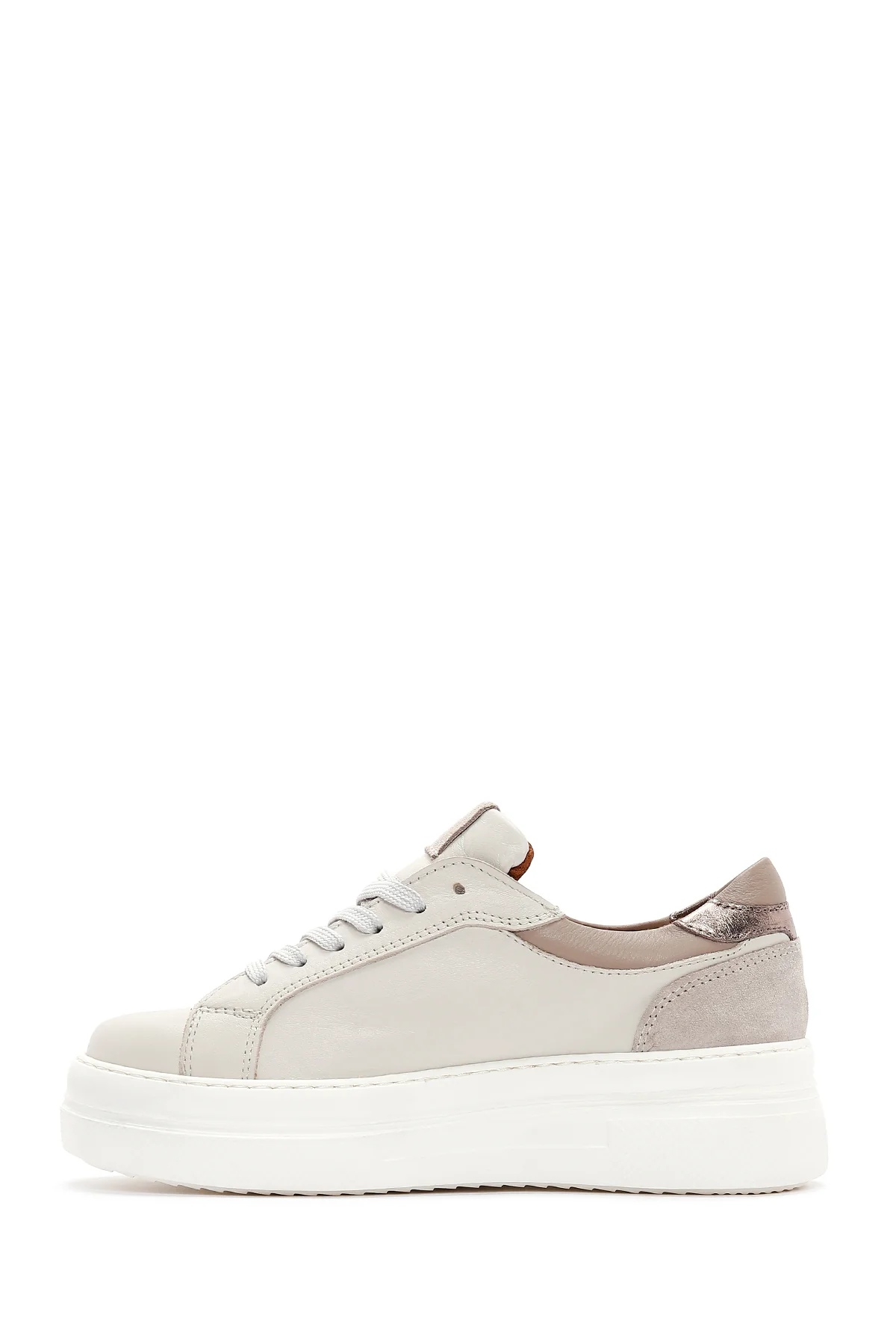 Kadın Bej Deri Kalın Tabanlı Sneaker - Image 2