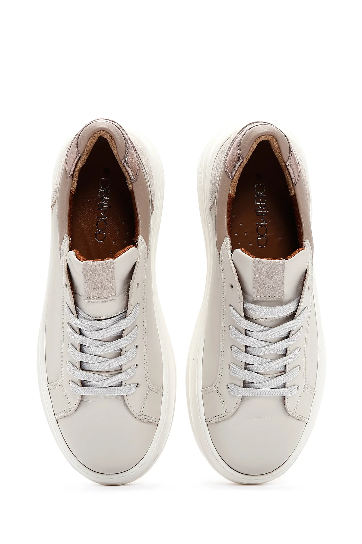 Kadın Bej Deri Kalın Tabanlı Sneaker - Image 6