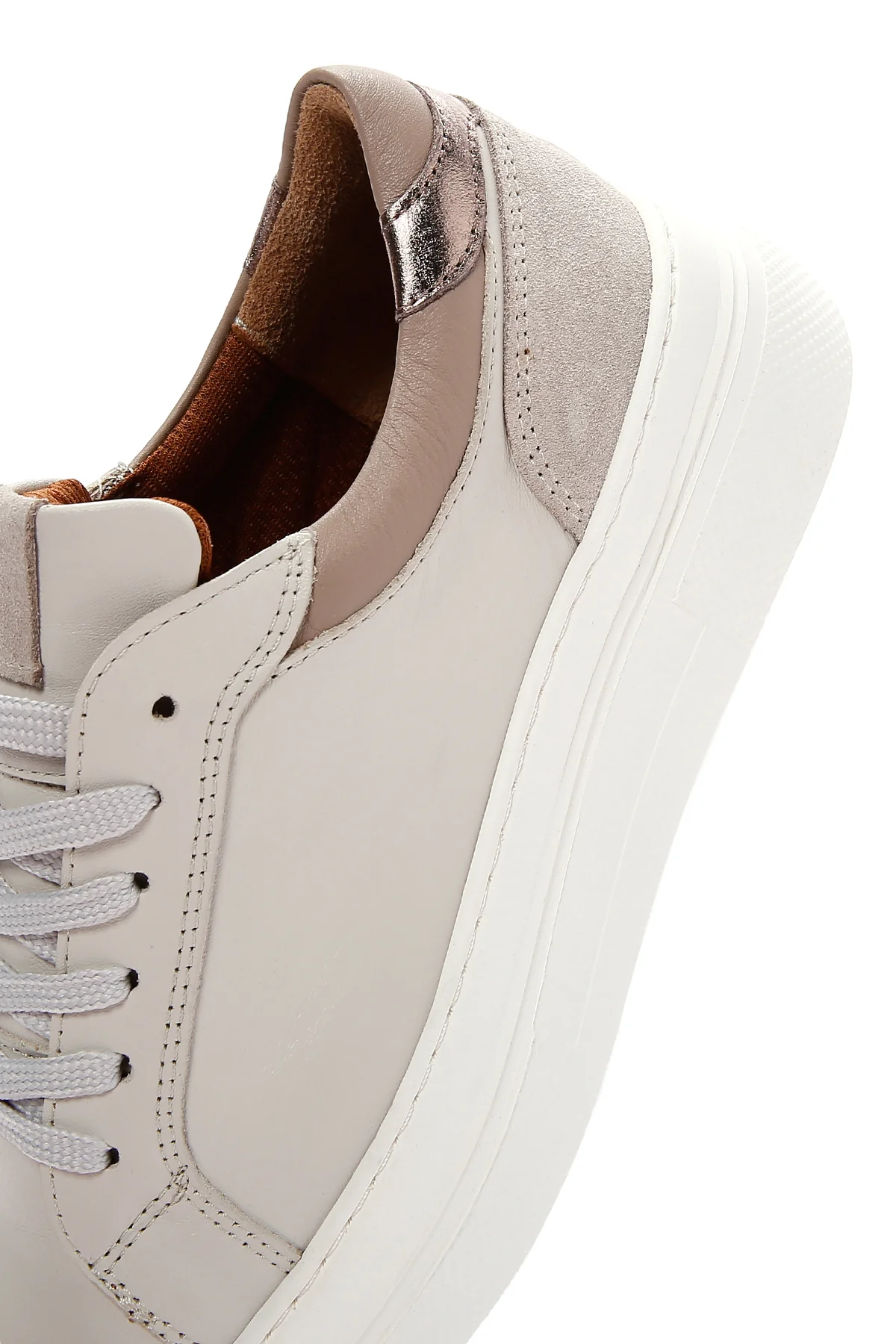 Kadın Bej Deri Kalın Tabanlı Sneaker - Image 7