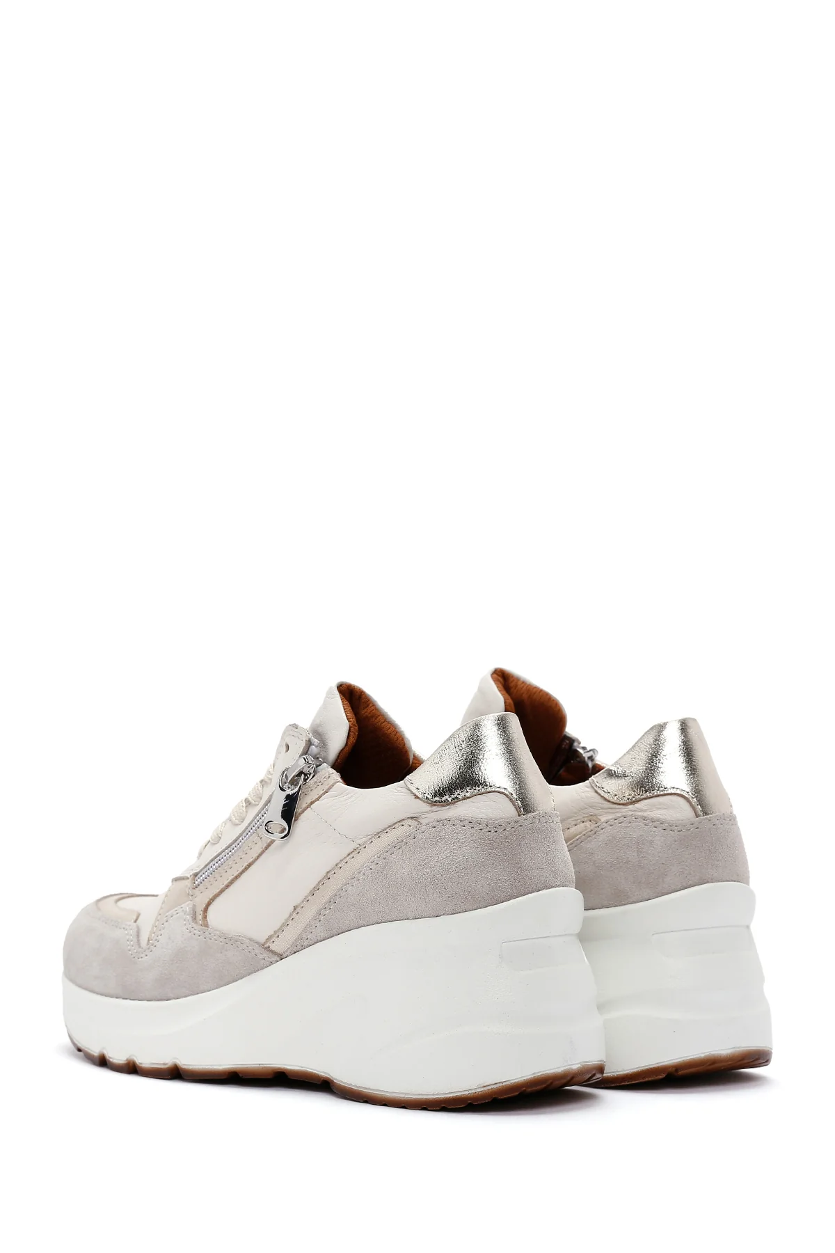 Kadın Bej Deri Kalın Tabanlı Sneaker - Image 5