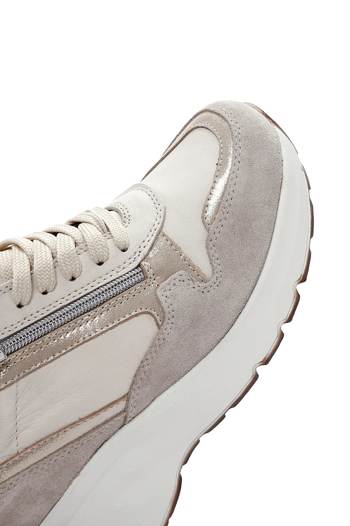 Kadın Bej Deri Kalın Tabanlı Sneaker - Image 8