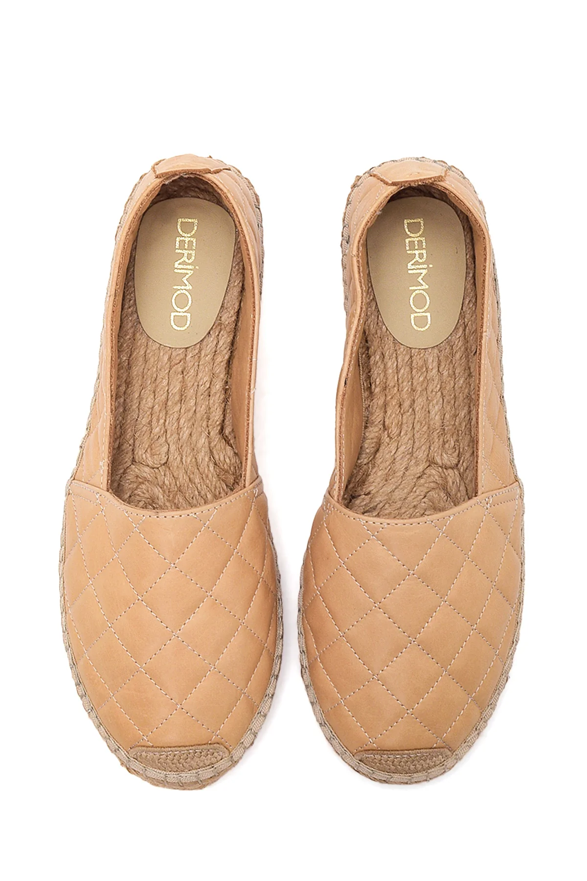 Kadın Bej Deri Kapitone Espadril - Image 7