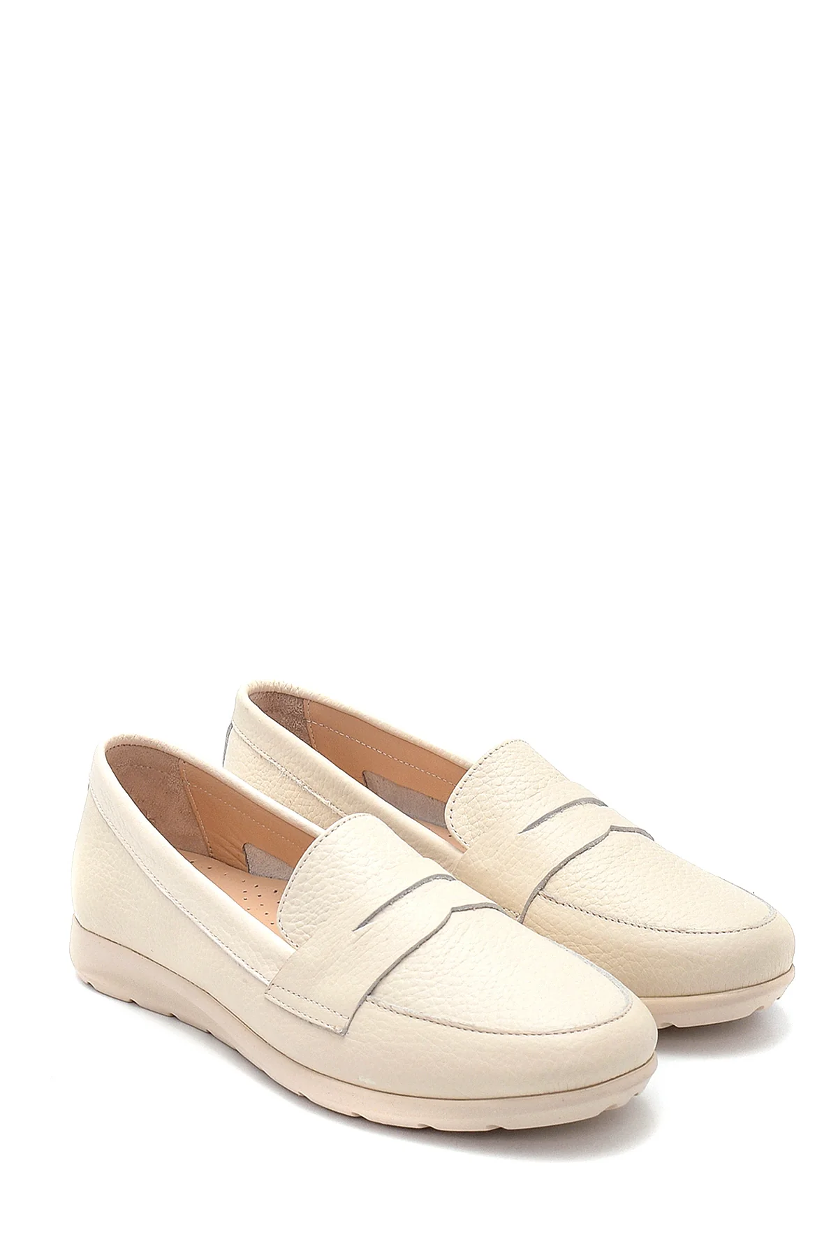Kadın Bej Deri Loafer - Image 3