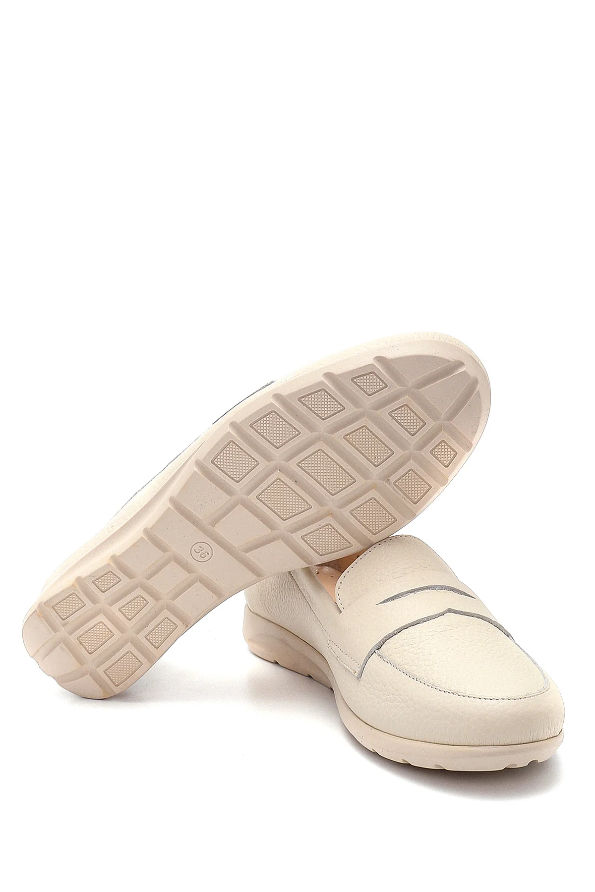 Kadın Bej Deri Loafer - Image 4
