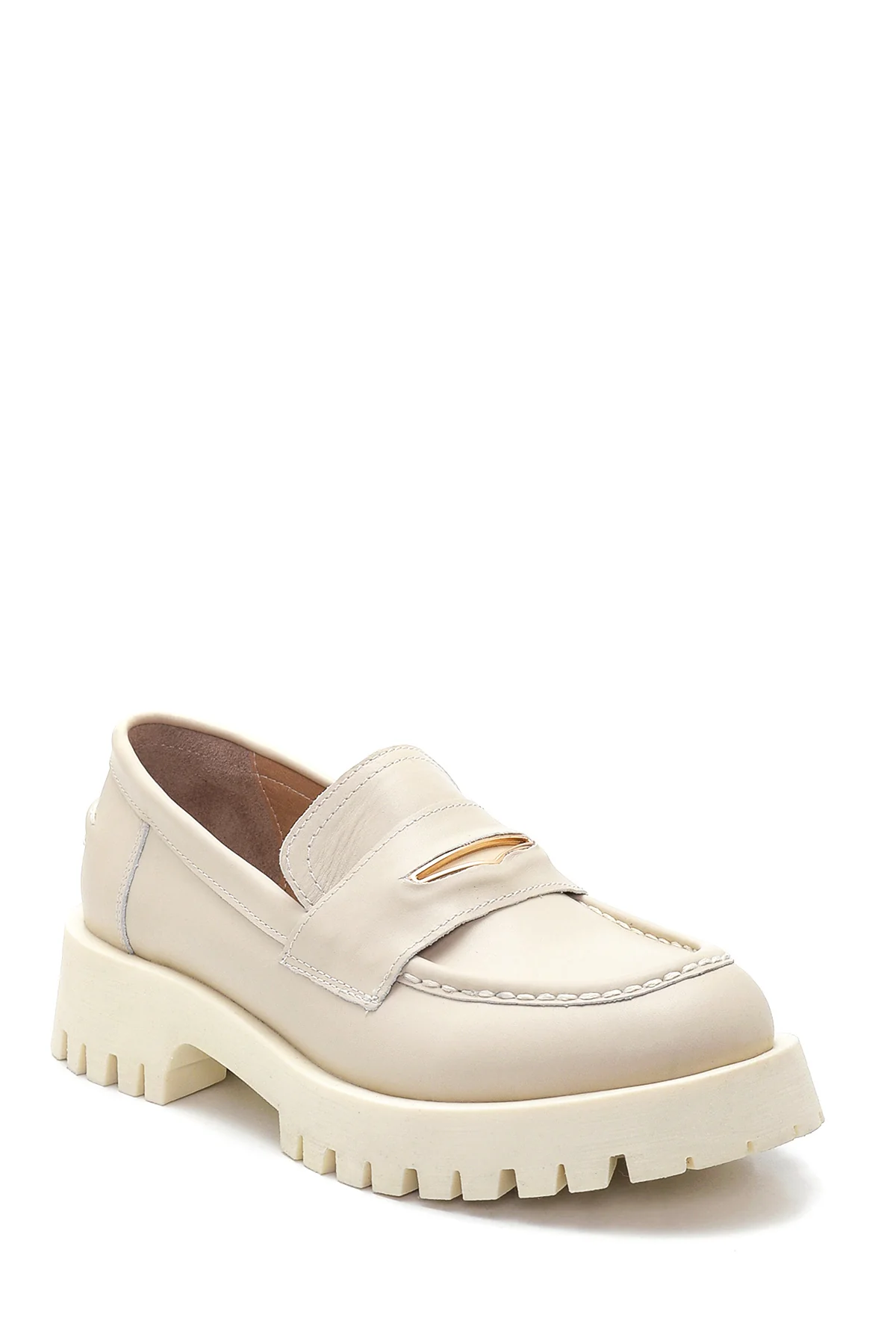 Kadın Bej Deri Loafer - Image 3