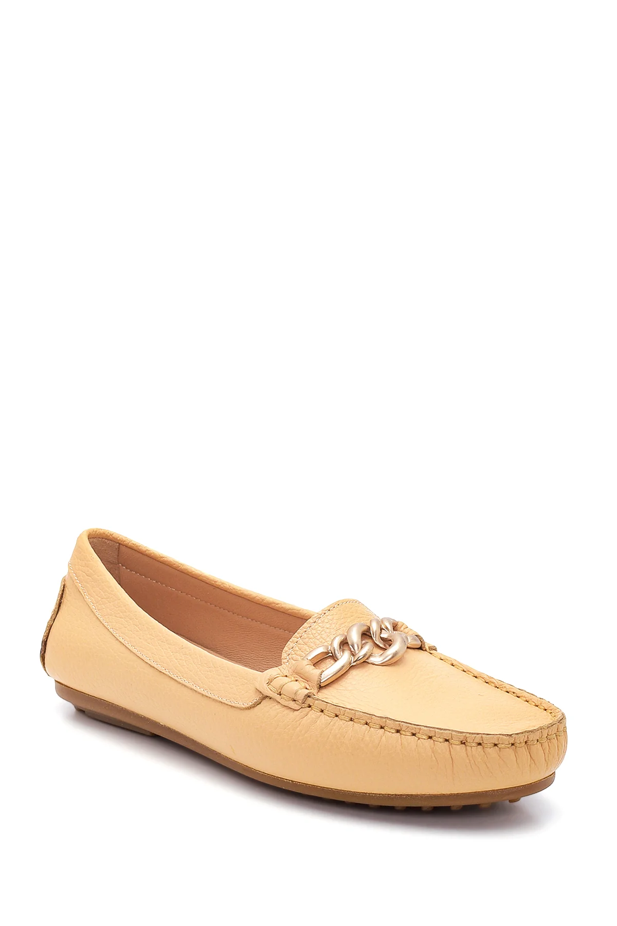 Kadın Bej Deri Loafer - Image 3