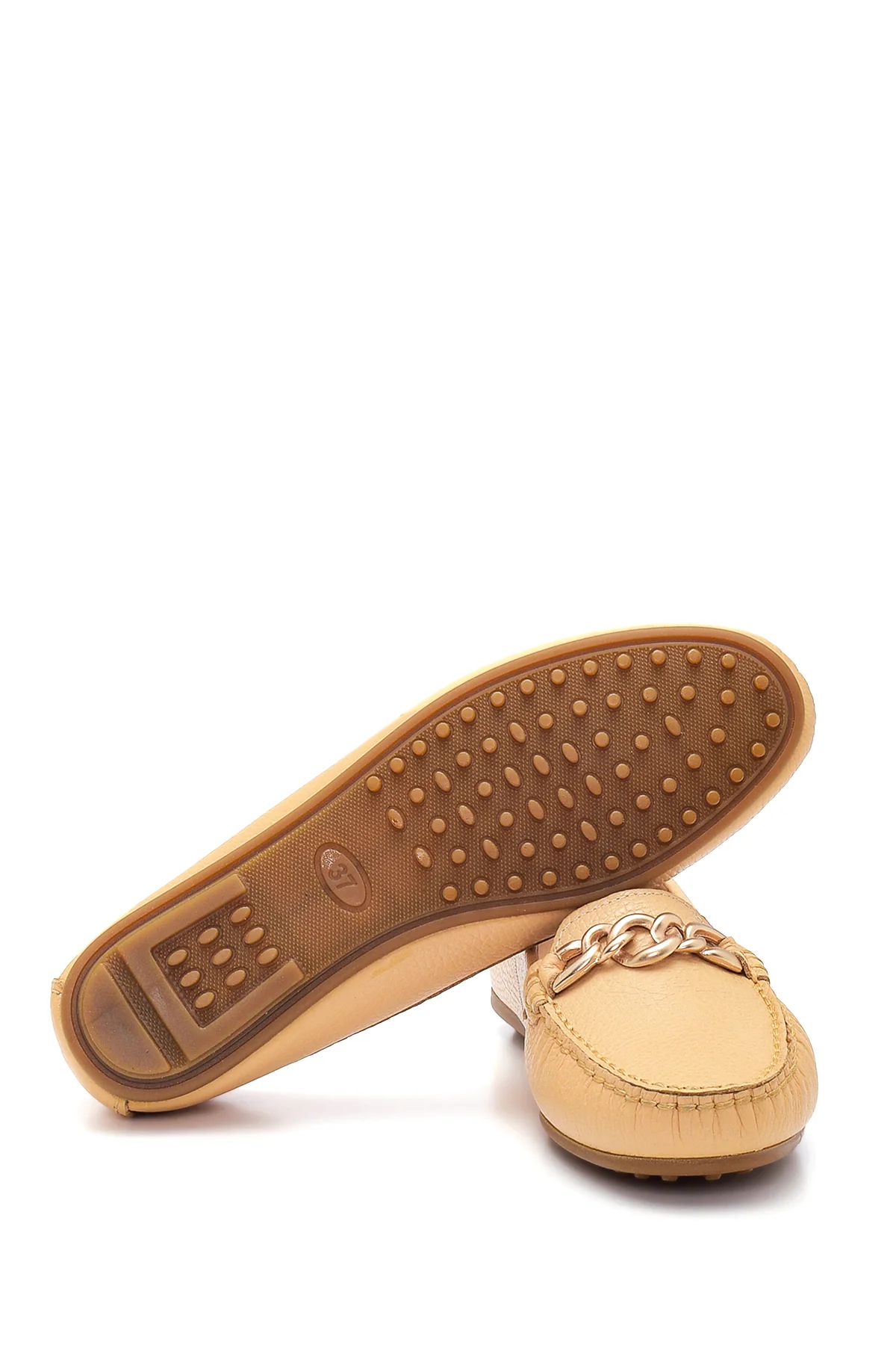 Kadın Bej Deri Loafer - Image 4