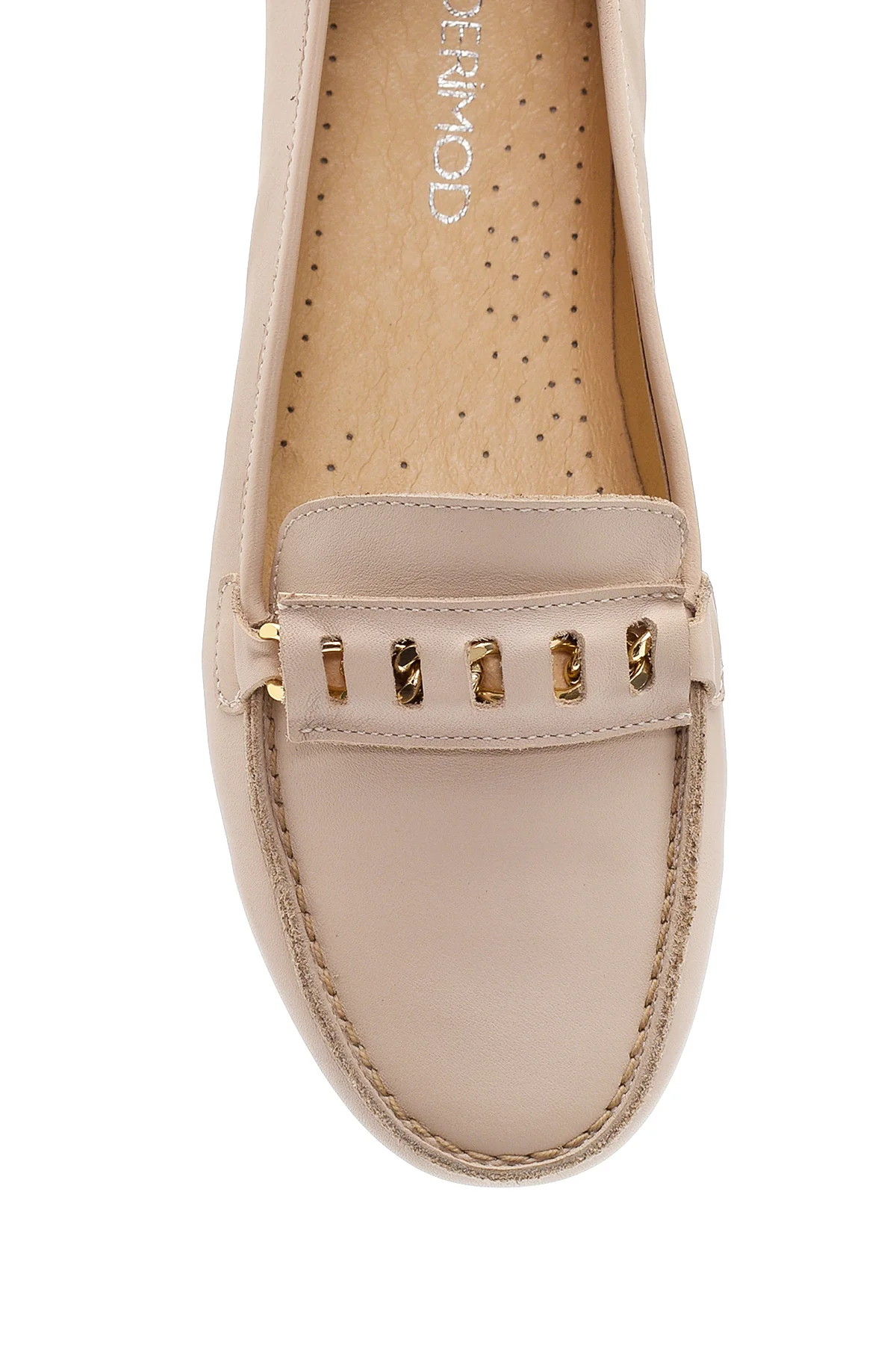 Kadın Bej Deri Loafer - Image 6