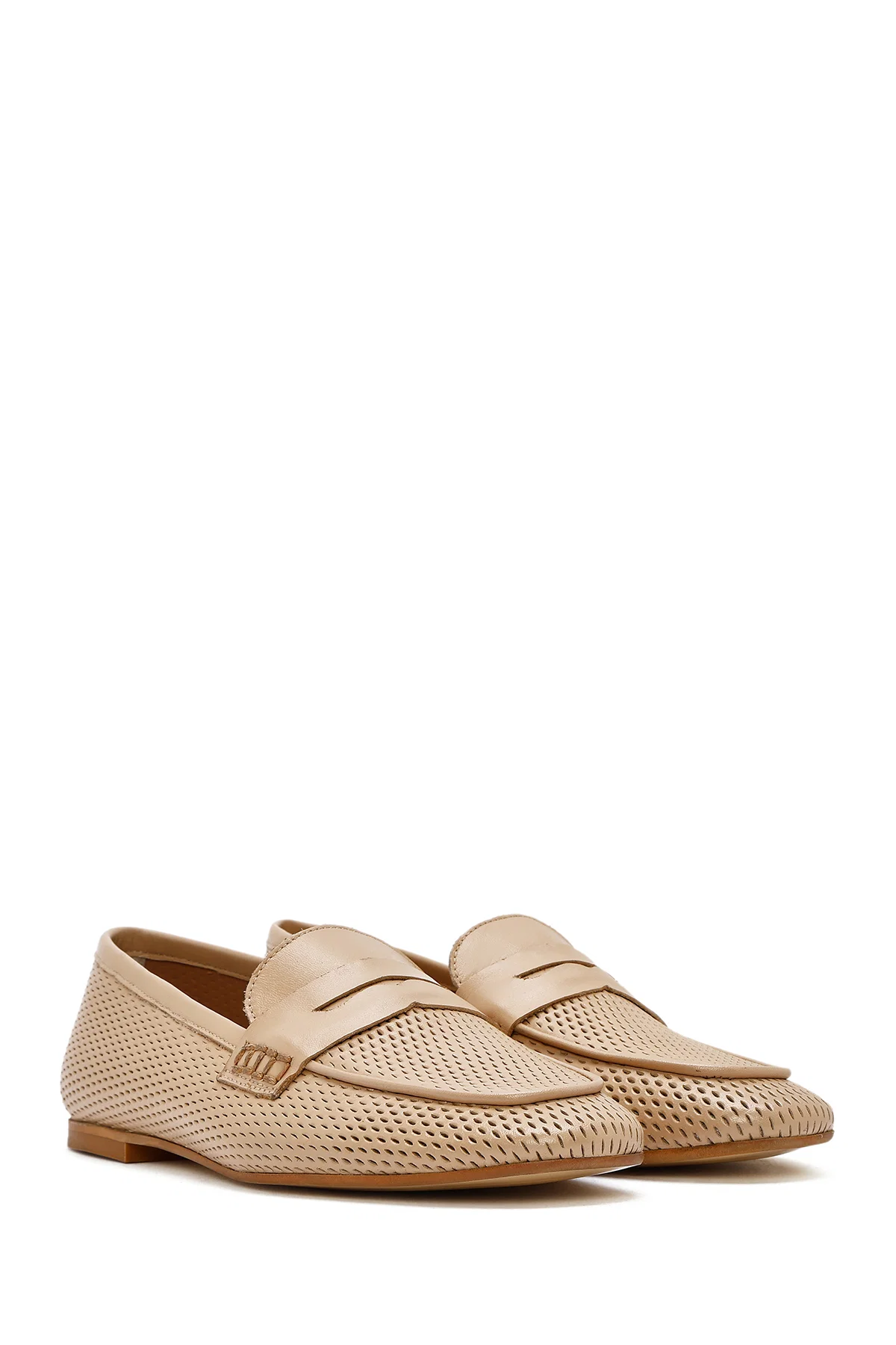 Kadın Bej Deri Loafer - Image 3