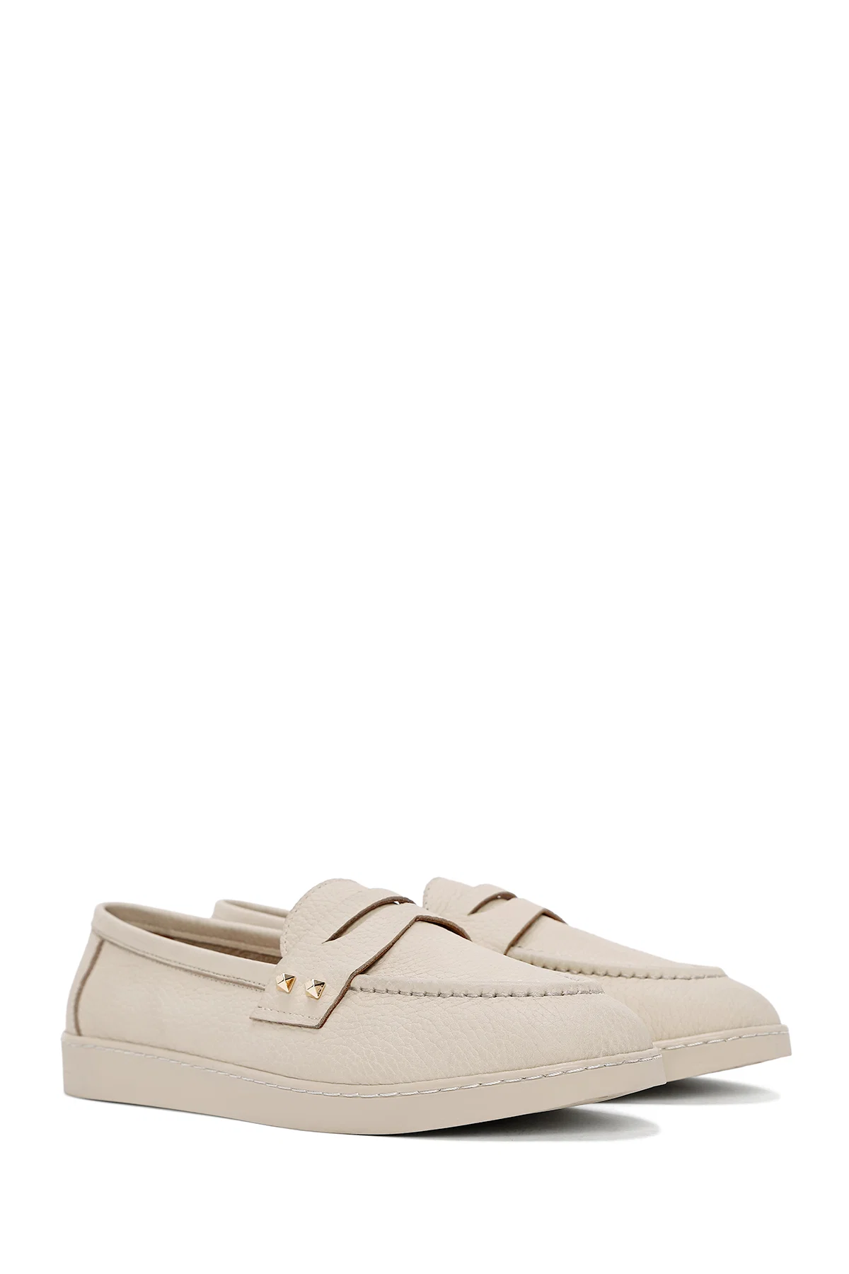 Kadın Bej Deri Loafer - Image 3