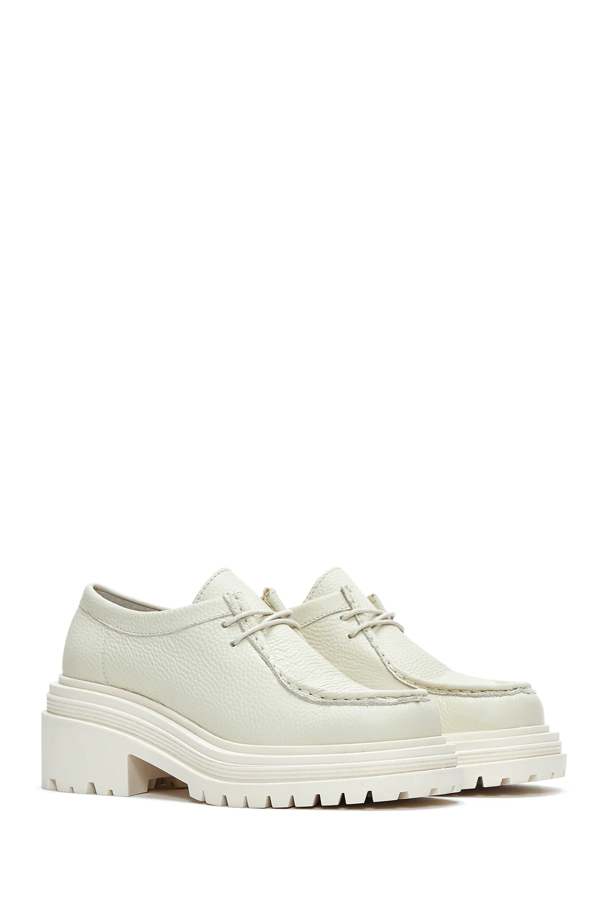 Kadın Bej Deri Maskülen Loafer - Image 3