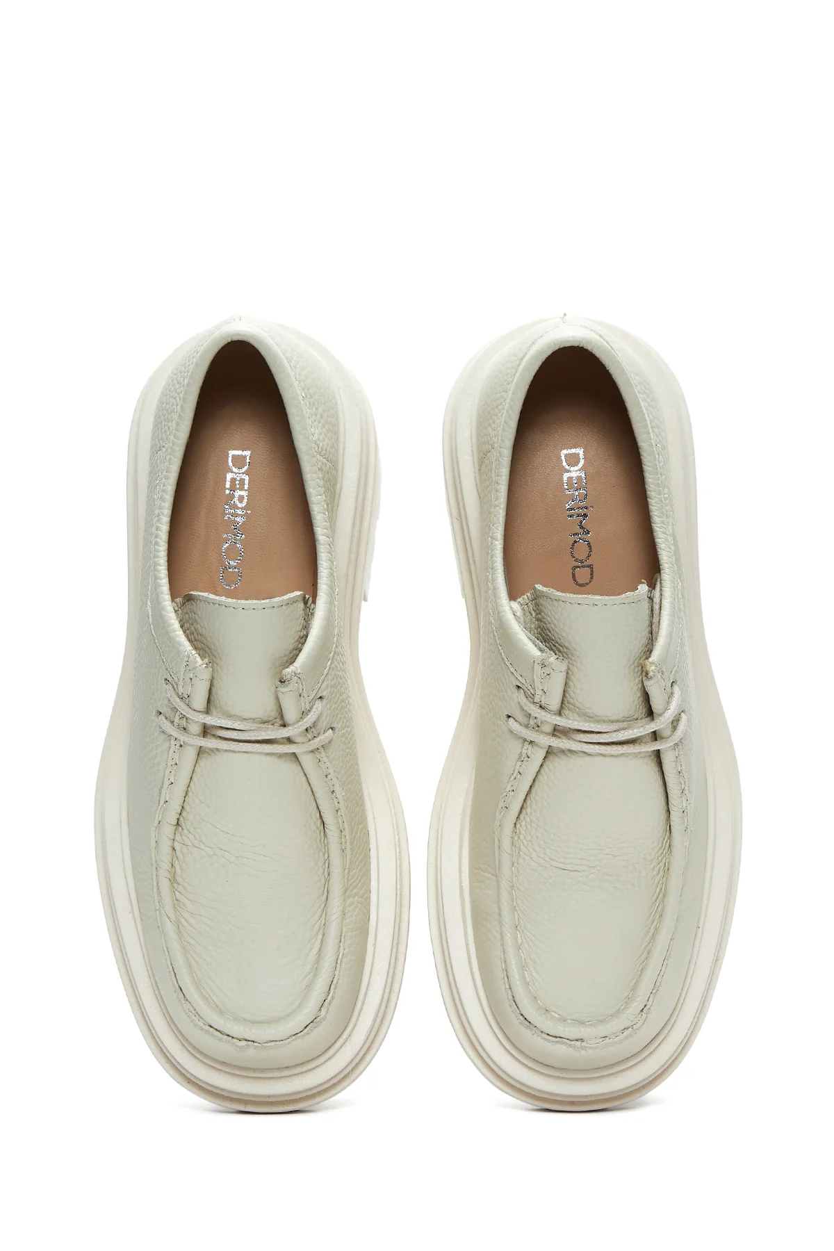 Kadın Bej Deri Maskülen Loafer - Image 6