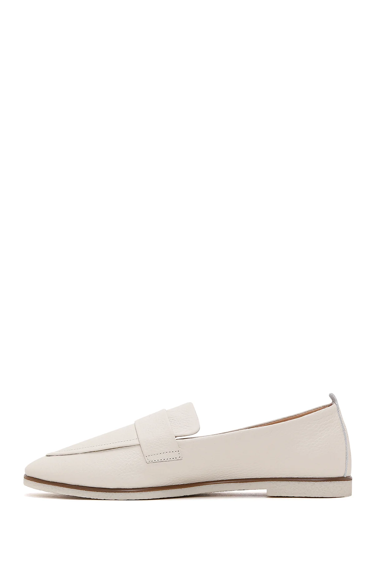 Kadın Bej Deri Maskülen Loafer - Image 2