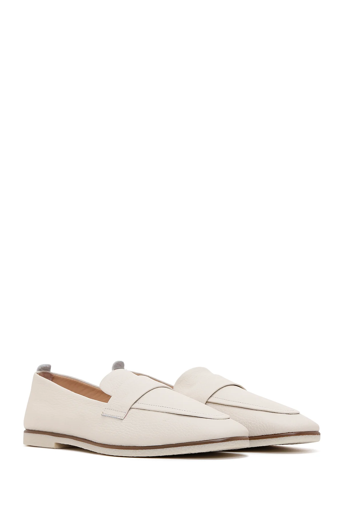 Kadın Bej Deri Maskülen Loafer - Image 3
