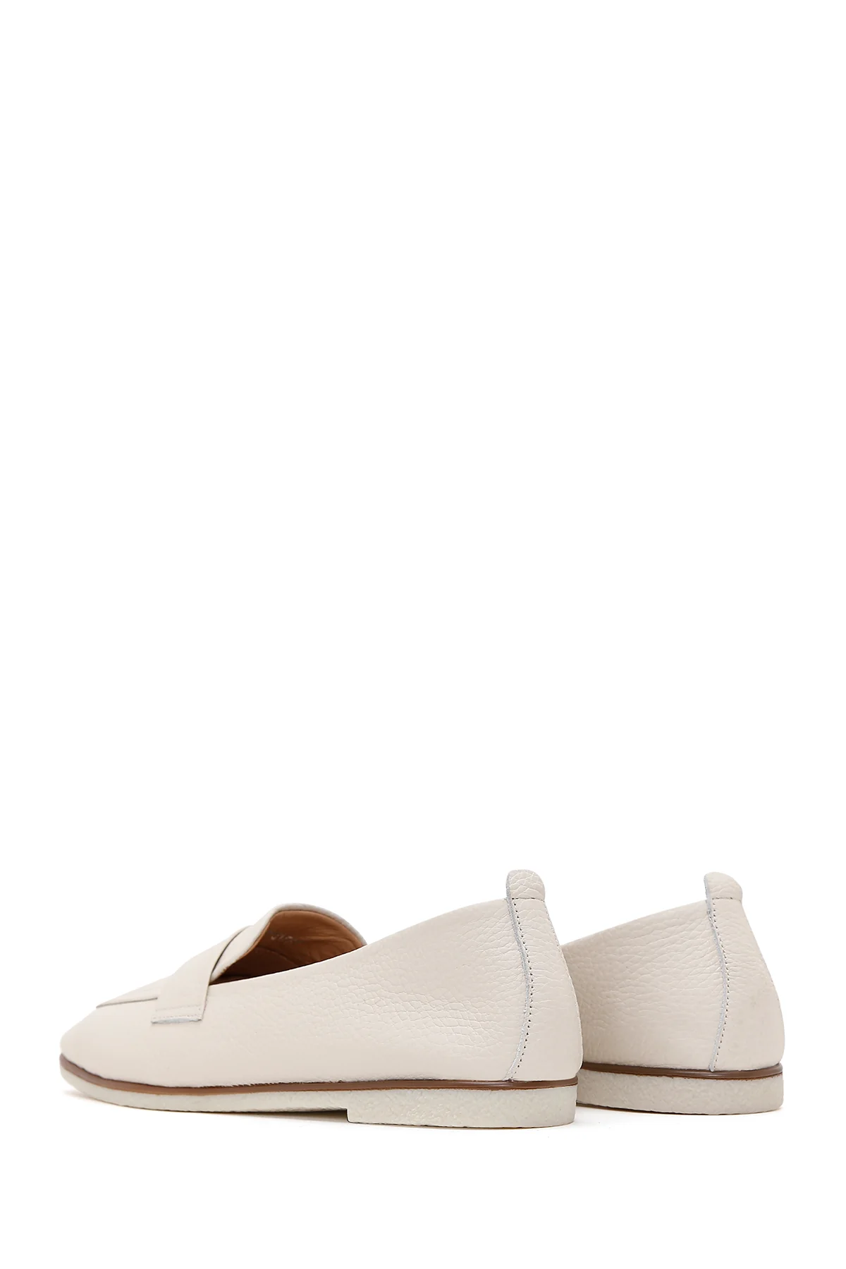 Kadın Bej Deri Maskülen Loafer - Image 5