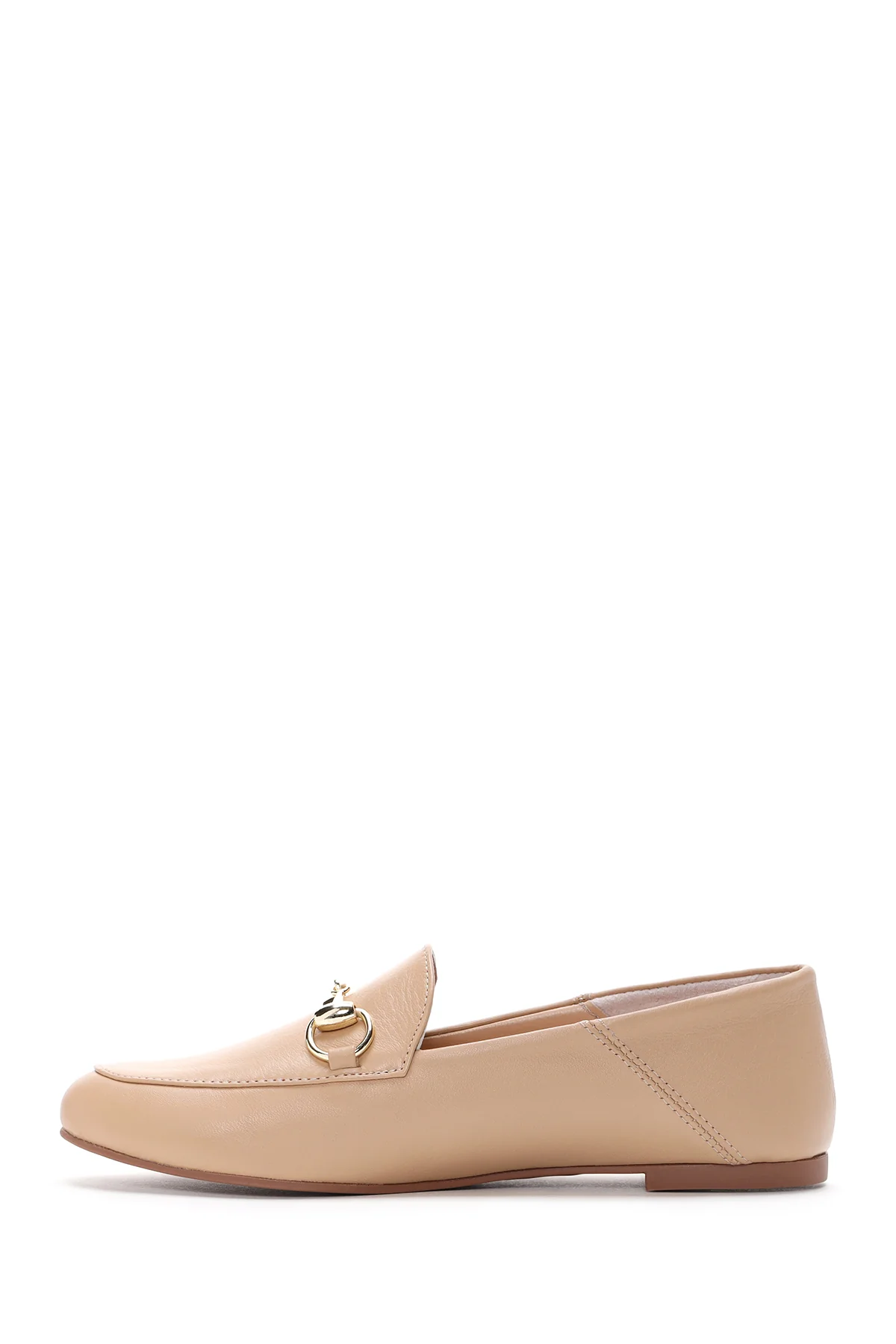 Kadın Bej Deri Maskülen Loafer - Image 2