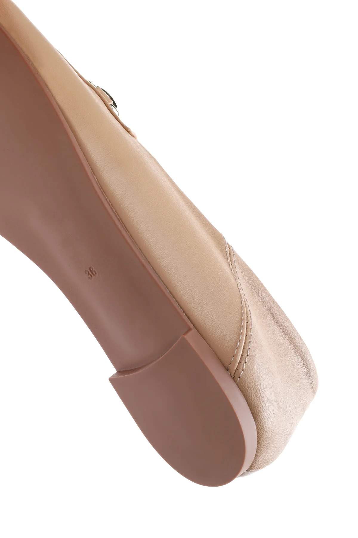 Kadın Bej Deri Maskülen Loafer - Image 7