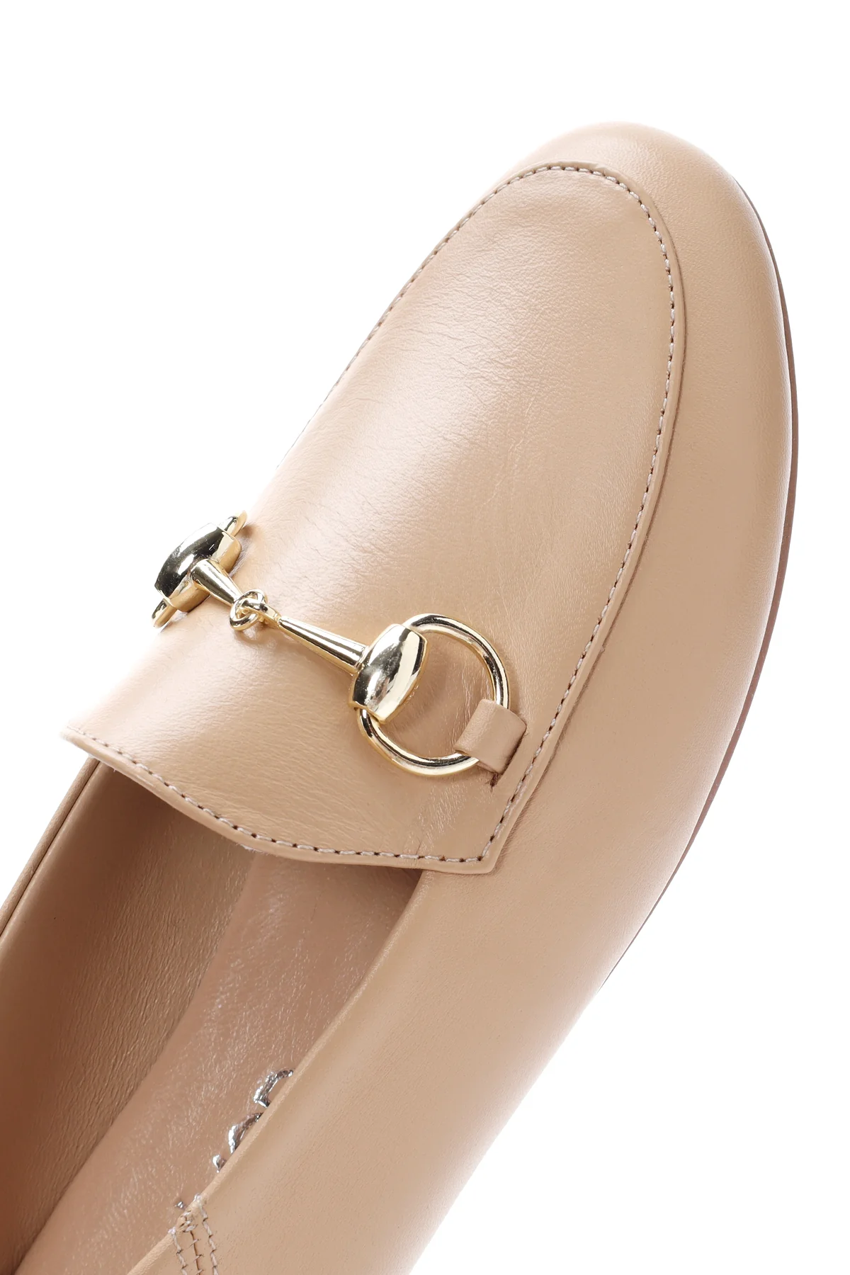 Kadın Bej Deri Maskülen Loafer - Image 8