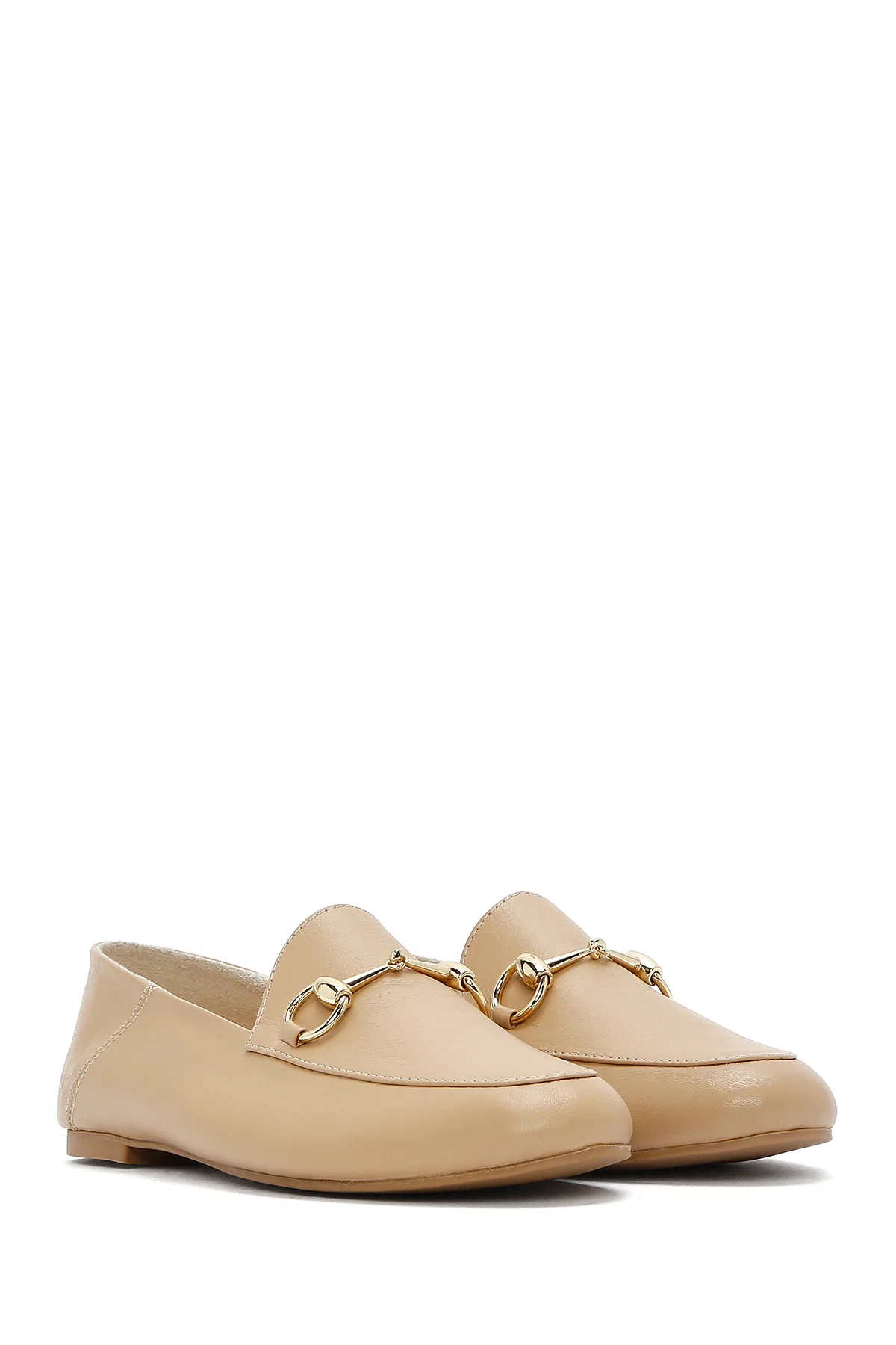 Kadın Bej Deri Maskülen Loafer - Image 3