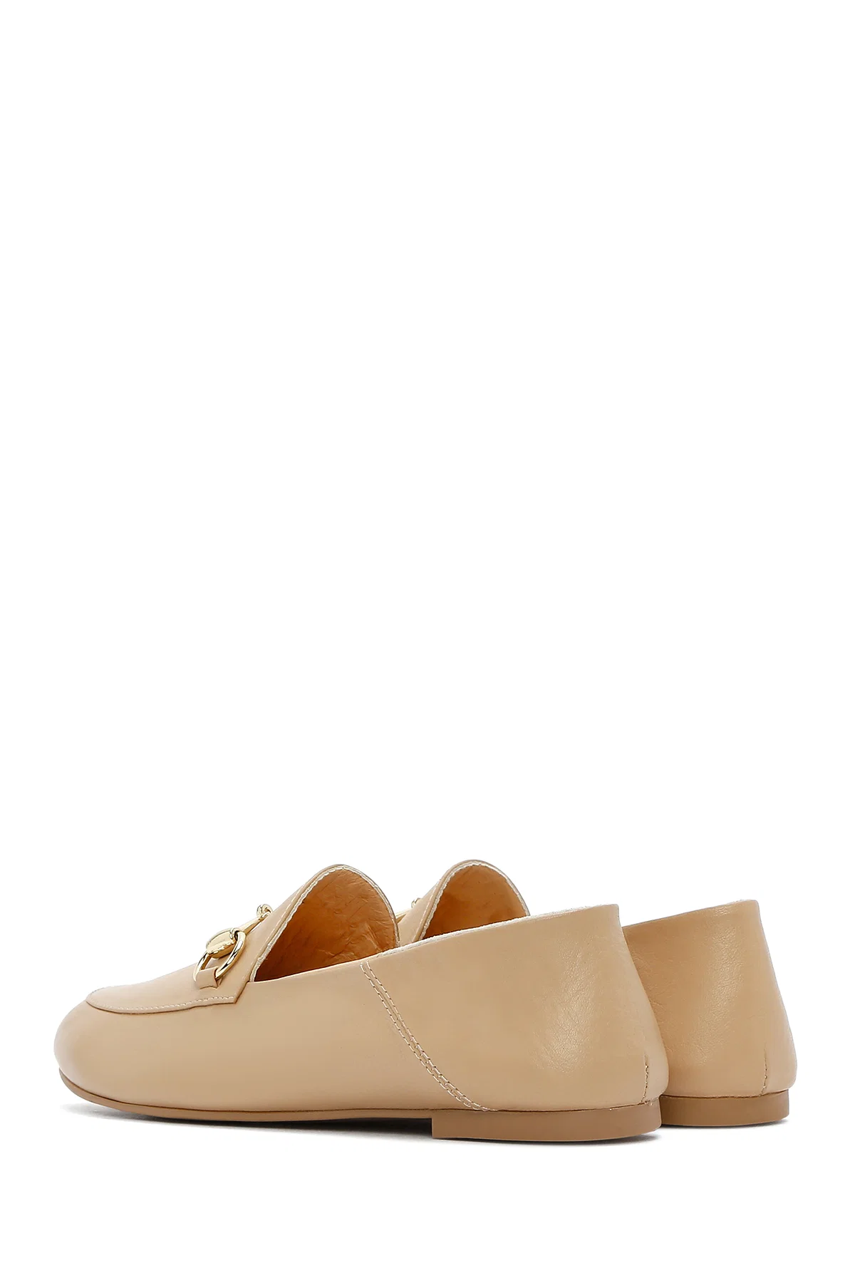 Kadın Bej Deri Maskülen Loafer - Image 5
