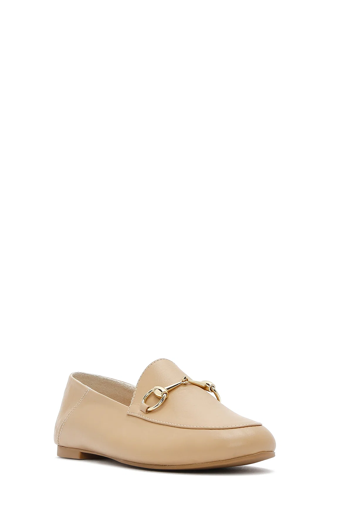 Kadın Bej Deri Maskülen Loafer - Image 6