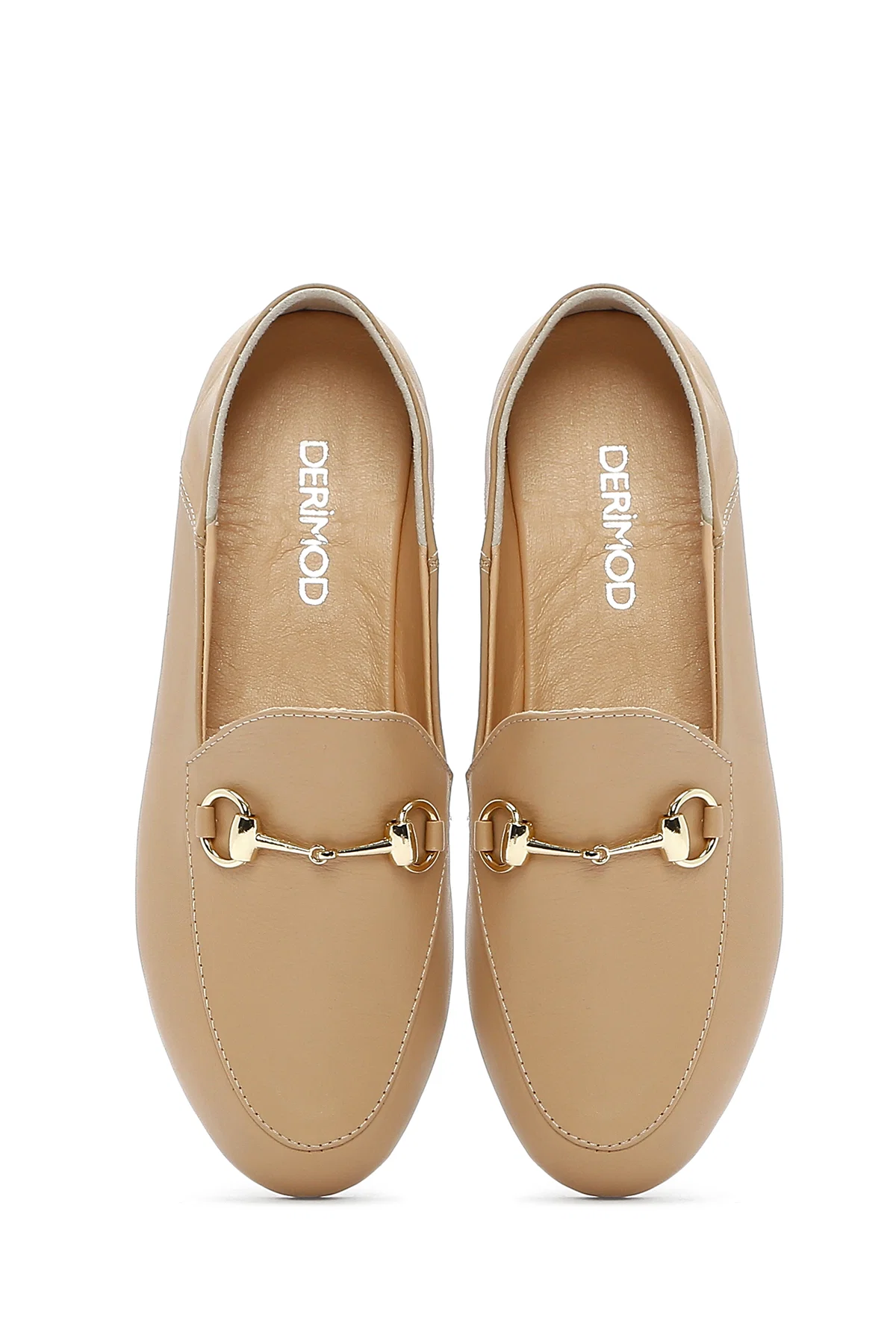 Kadın Bej Deri Maskülen Loafer - Image 7