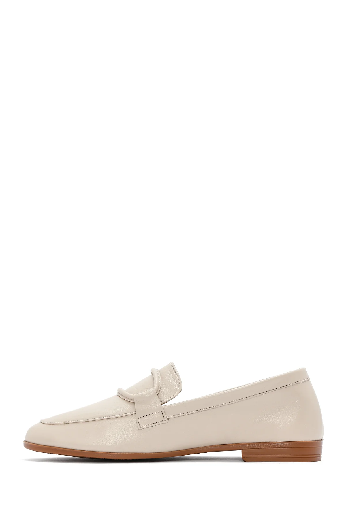 Kadın Bej Deri Maskülen Loafer - Image 3
