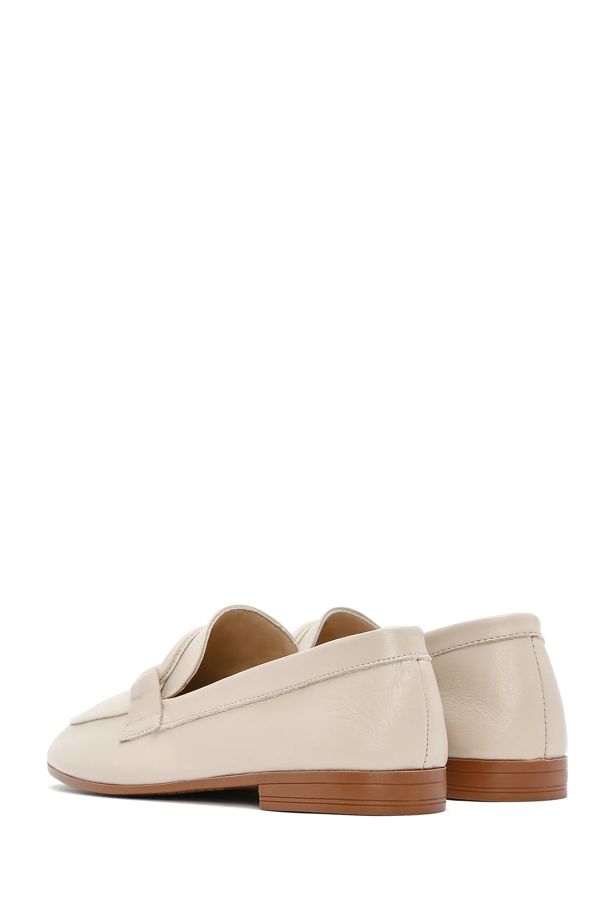 Kadın Bej Deri Maskülen Loafer - Image 6