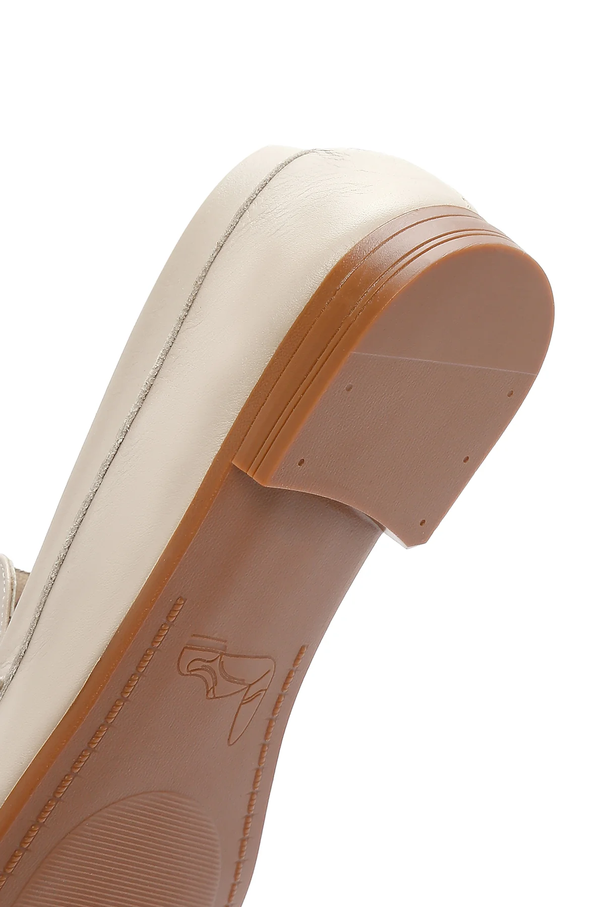 Kadın Bej Deri Maskülen Loafer - Image 9