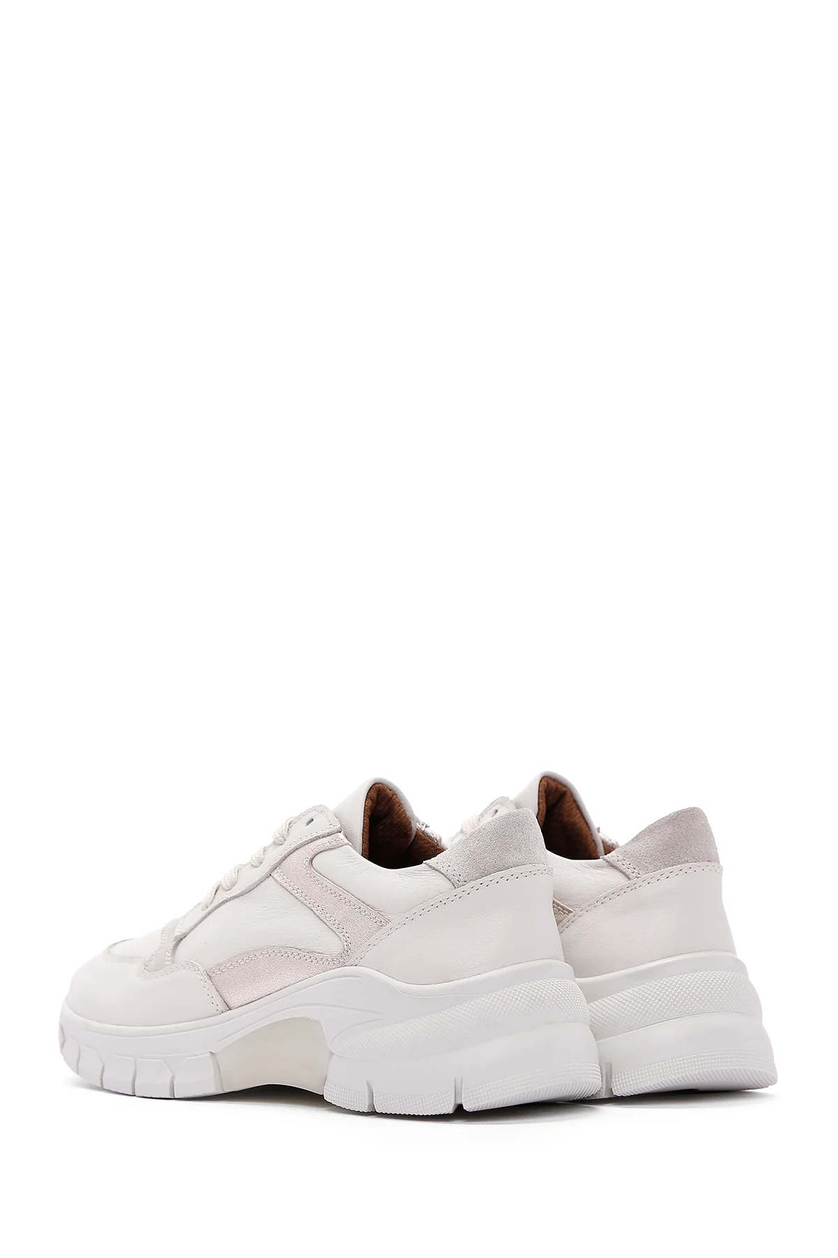 Kadın Bej Deri Sneaker - Image 5
