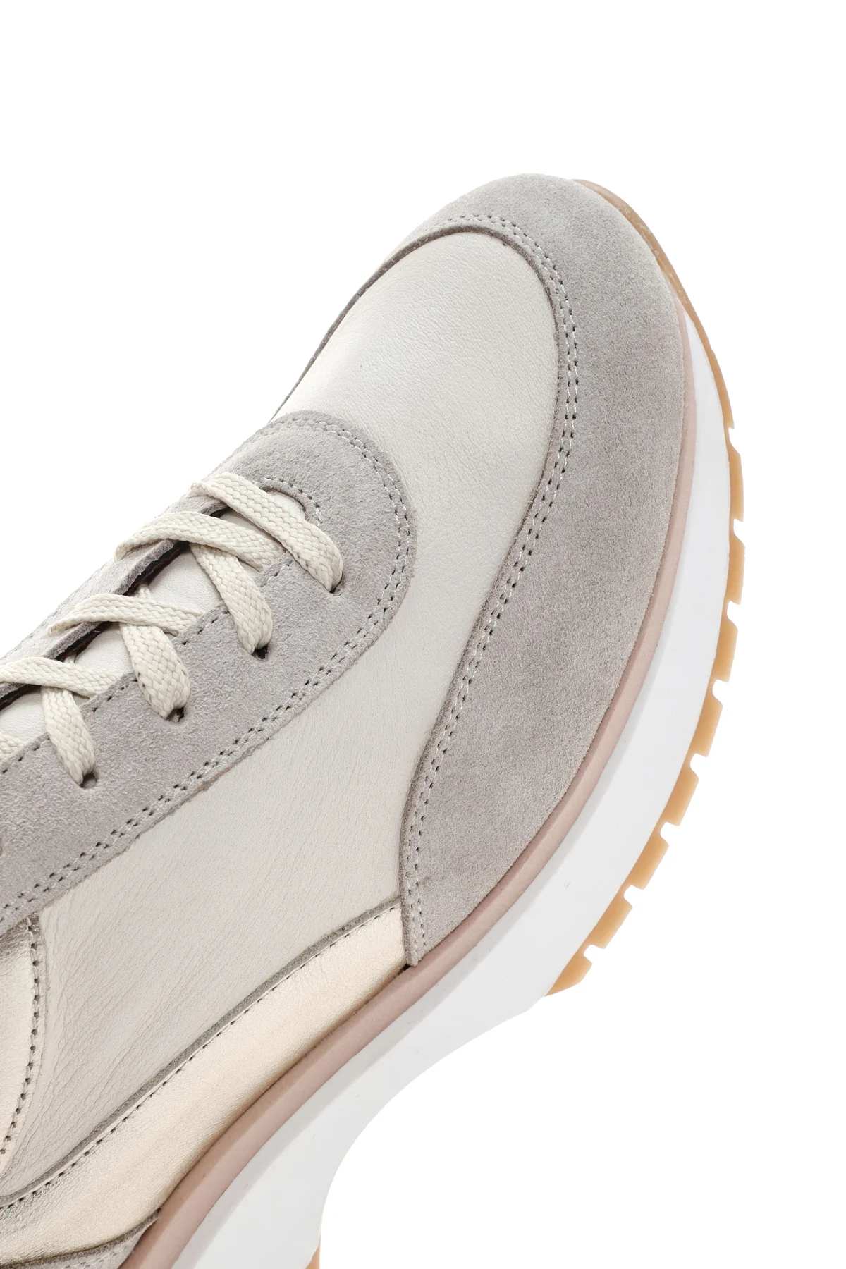 Kadın Bej Deri Süet Detaylı Sneaker - Image 9