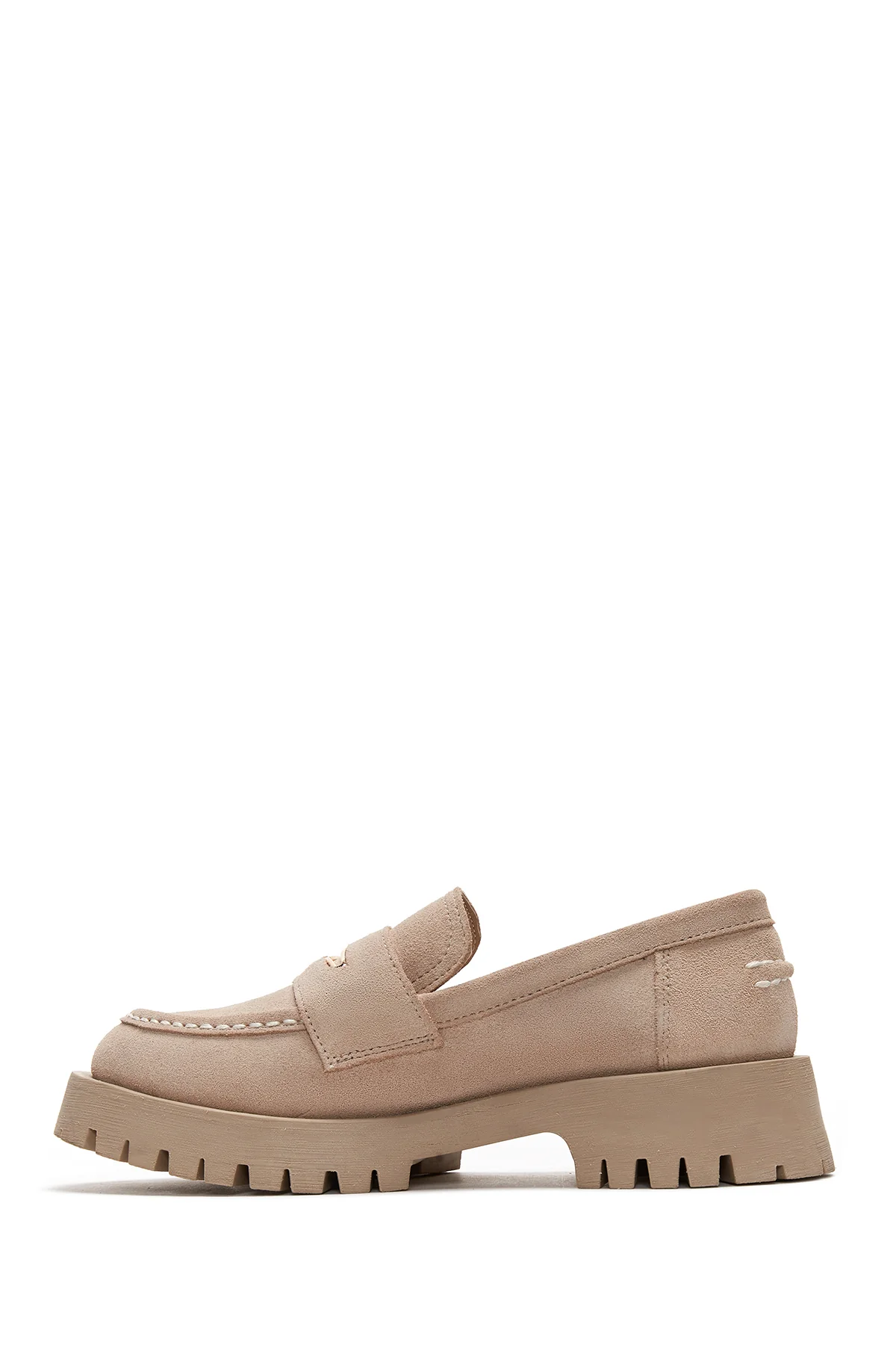 Kadın Bej Deri Süet Maskülen Loafer - Image 2