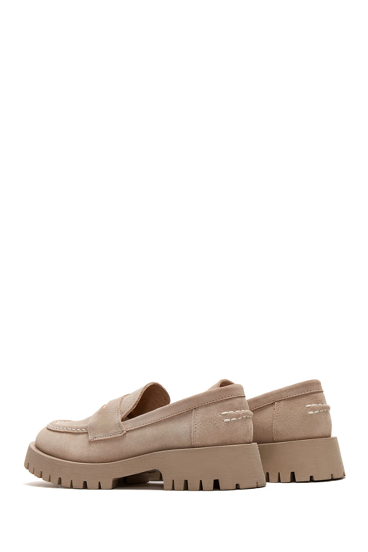 Kadın Bej Deri Süet Maskülen Loafer - Image 5