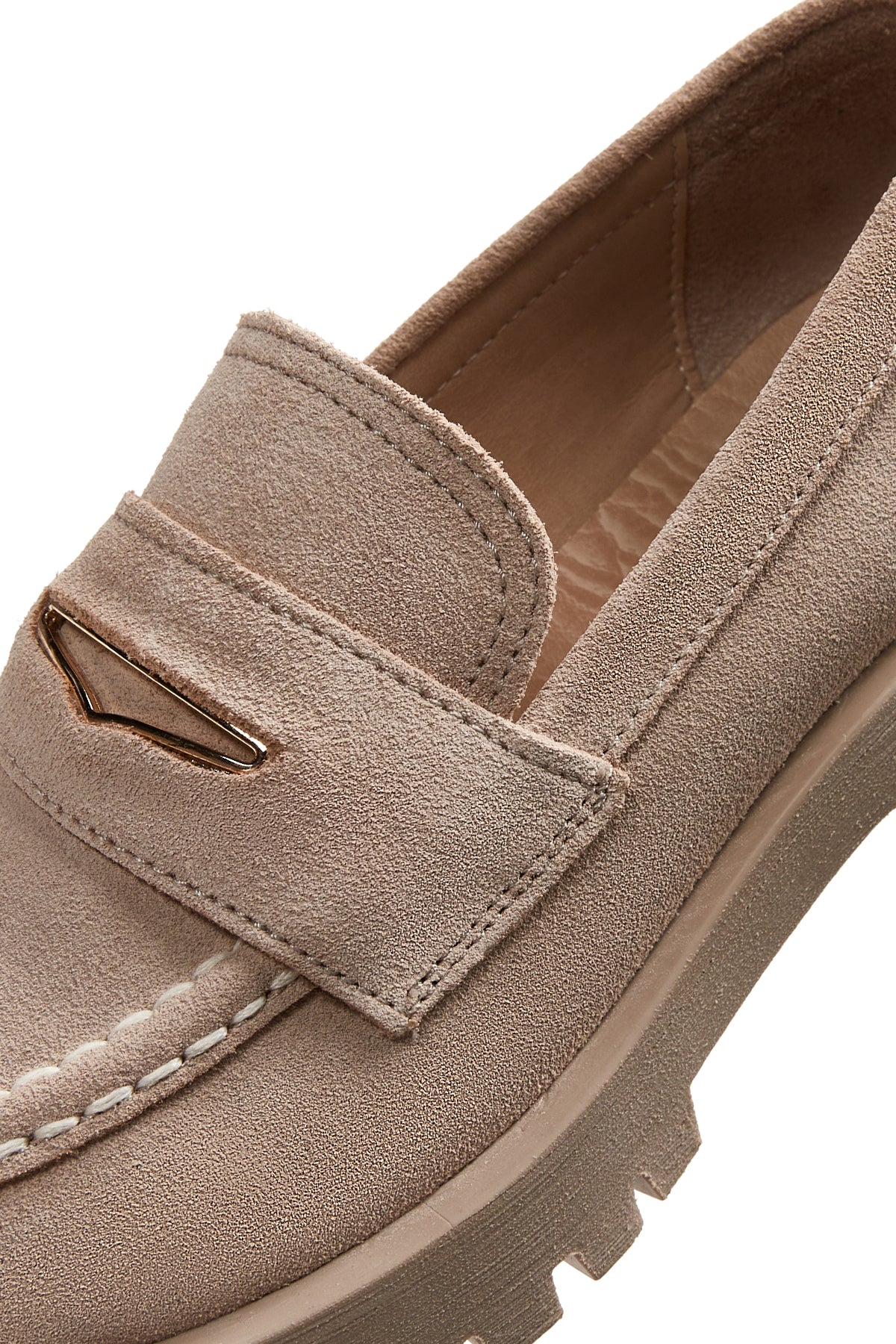 Kadın Bej Deri Süet Maskülen Loafer - Image 7