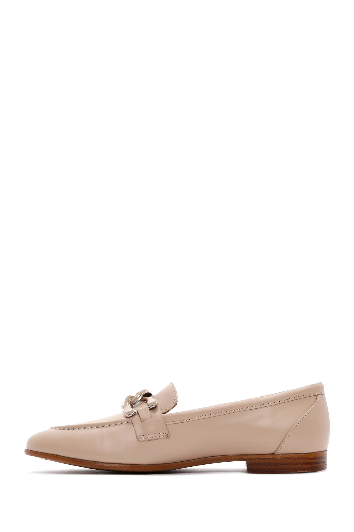 Kadın Bej Deri Tokalı Klasik Loafer - Image 2