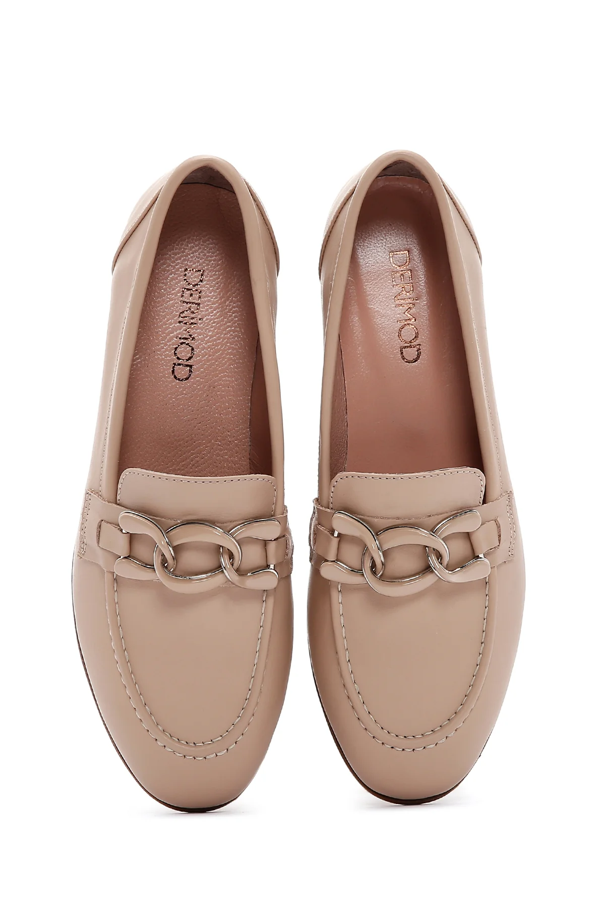 Kadın Bej Deri Tokalı Klasik Loafer - Image 6
