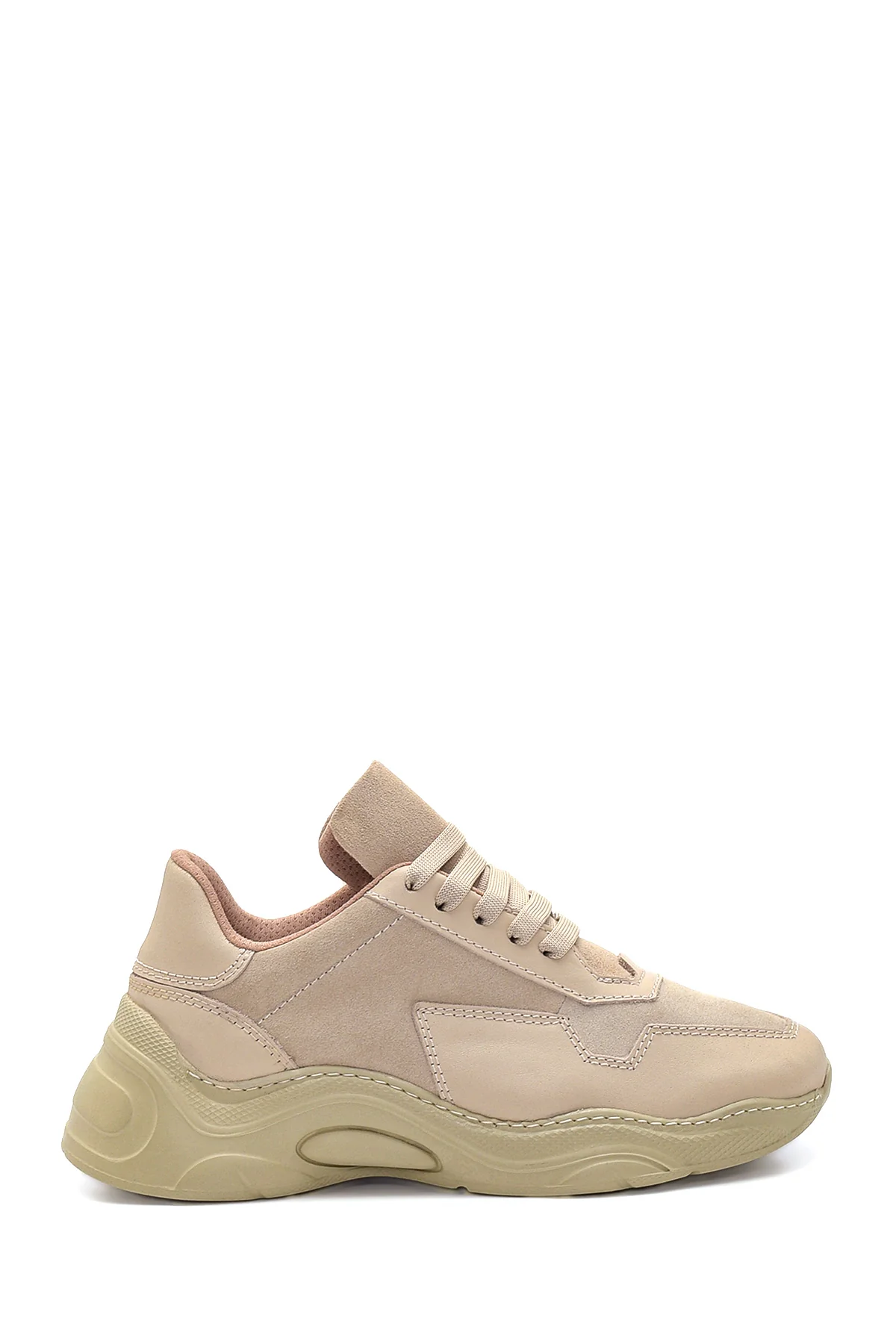Kadın Bej Deri Yüksek Taban Sneaker