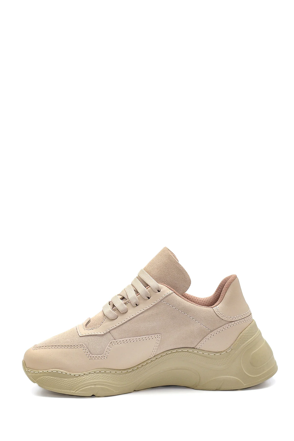 Kadın Bej Deri Yüksek Taban Sneaker - Image 2