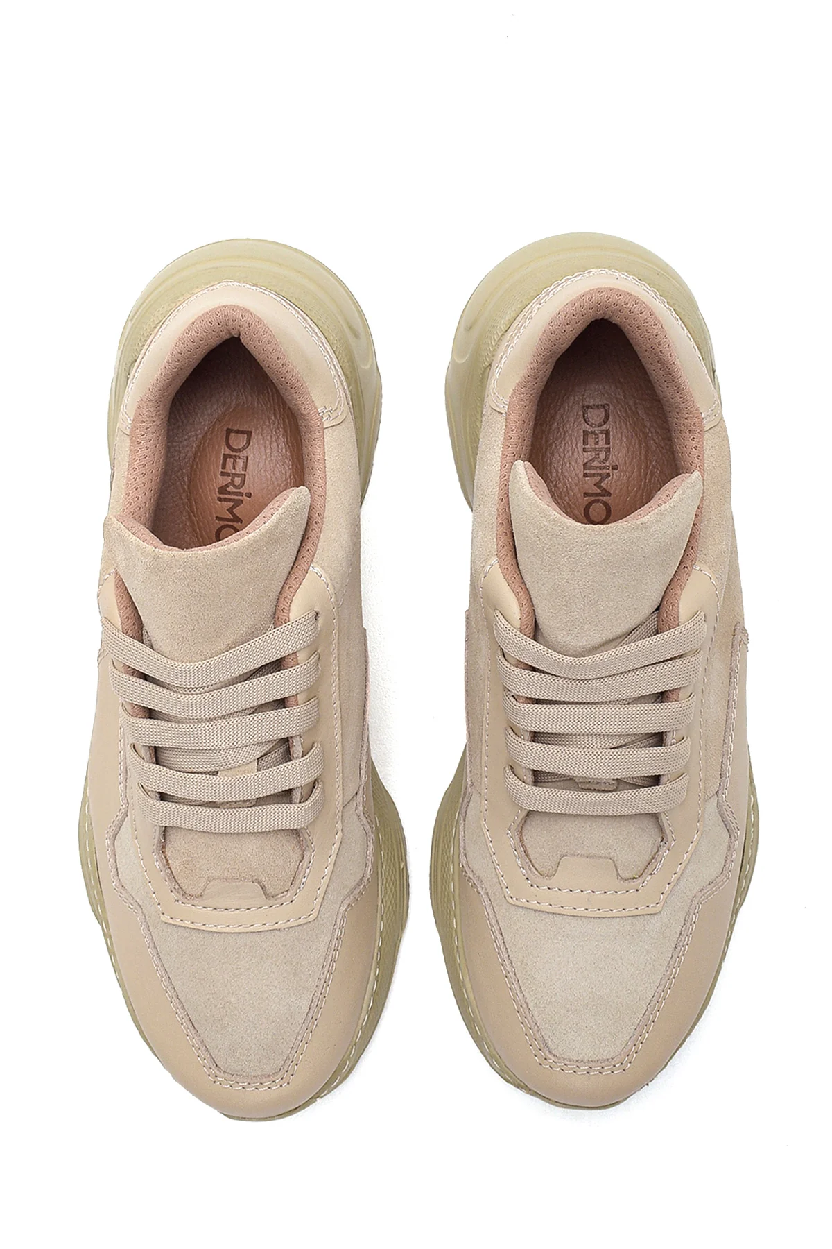 Kadın Bej Deri Yüksek Taban Sneaker - Image 6