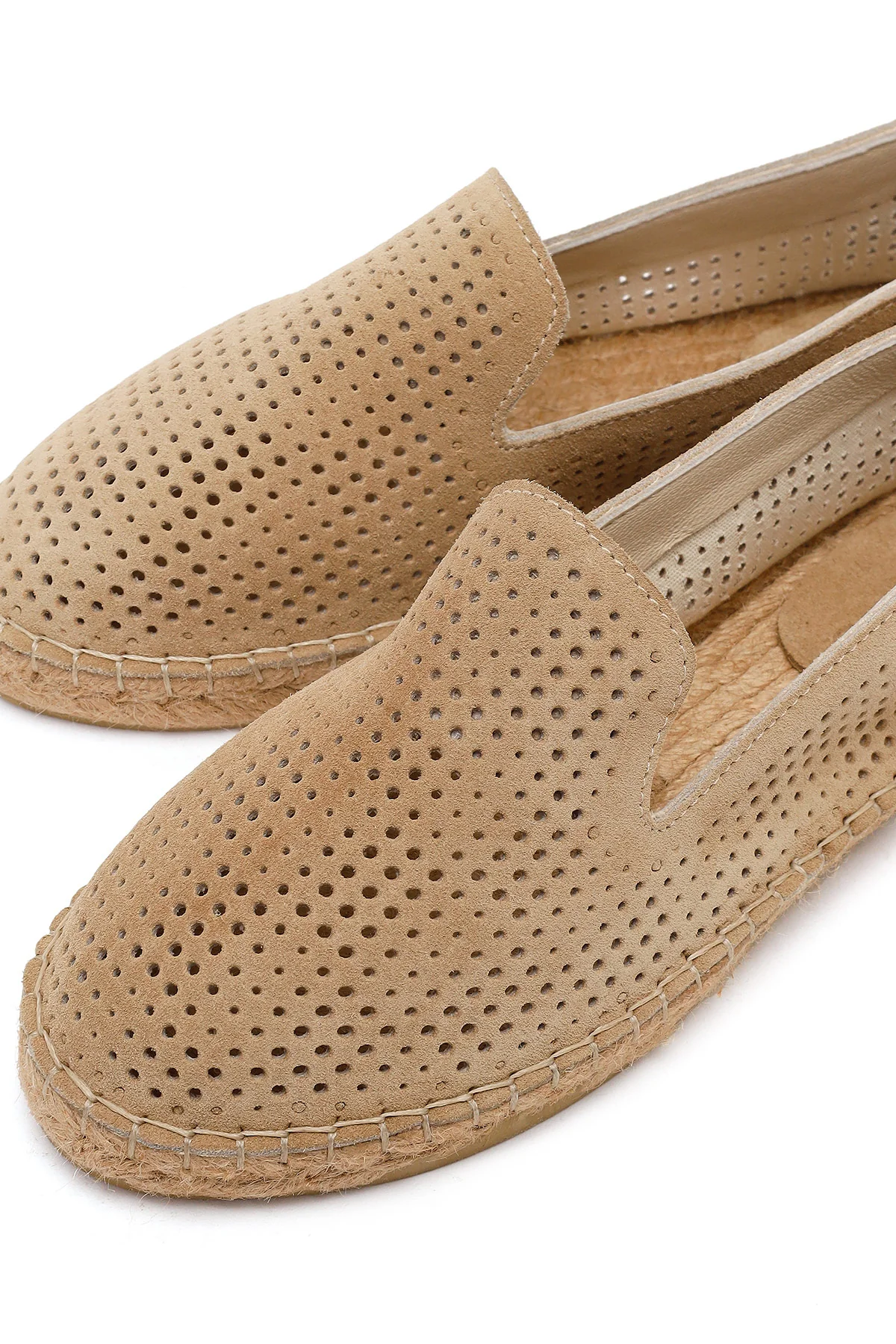 Kadın Bej Desenli Süet Deri Espadril - Image 10