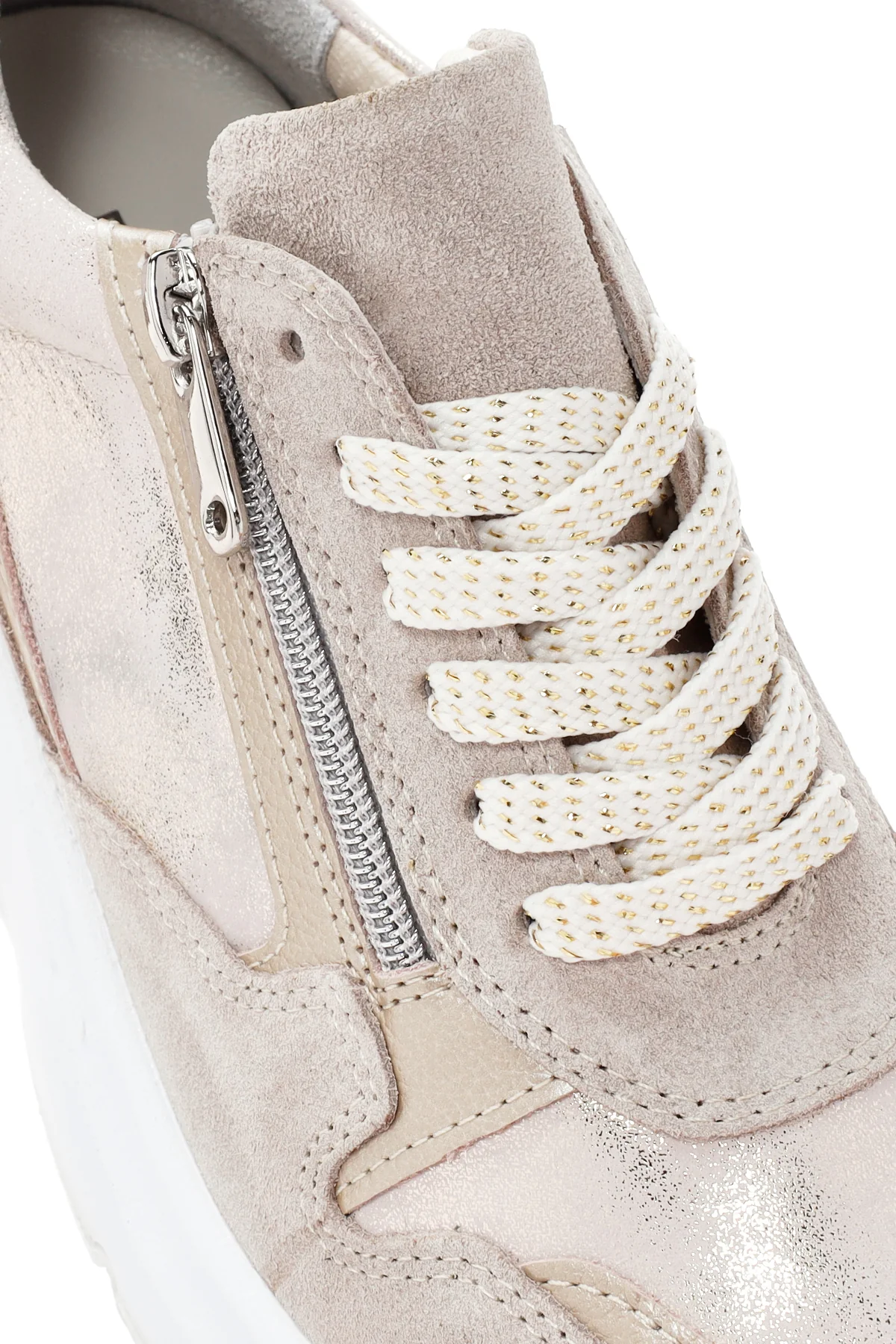 Kadın Bej Dolgu Topuklu Bağcıklı Deri Sneaker - Image 10
