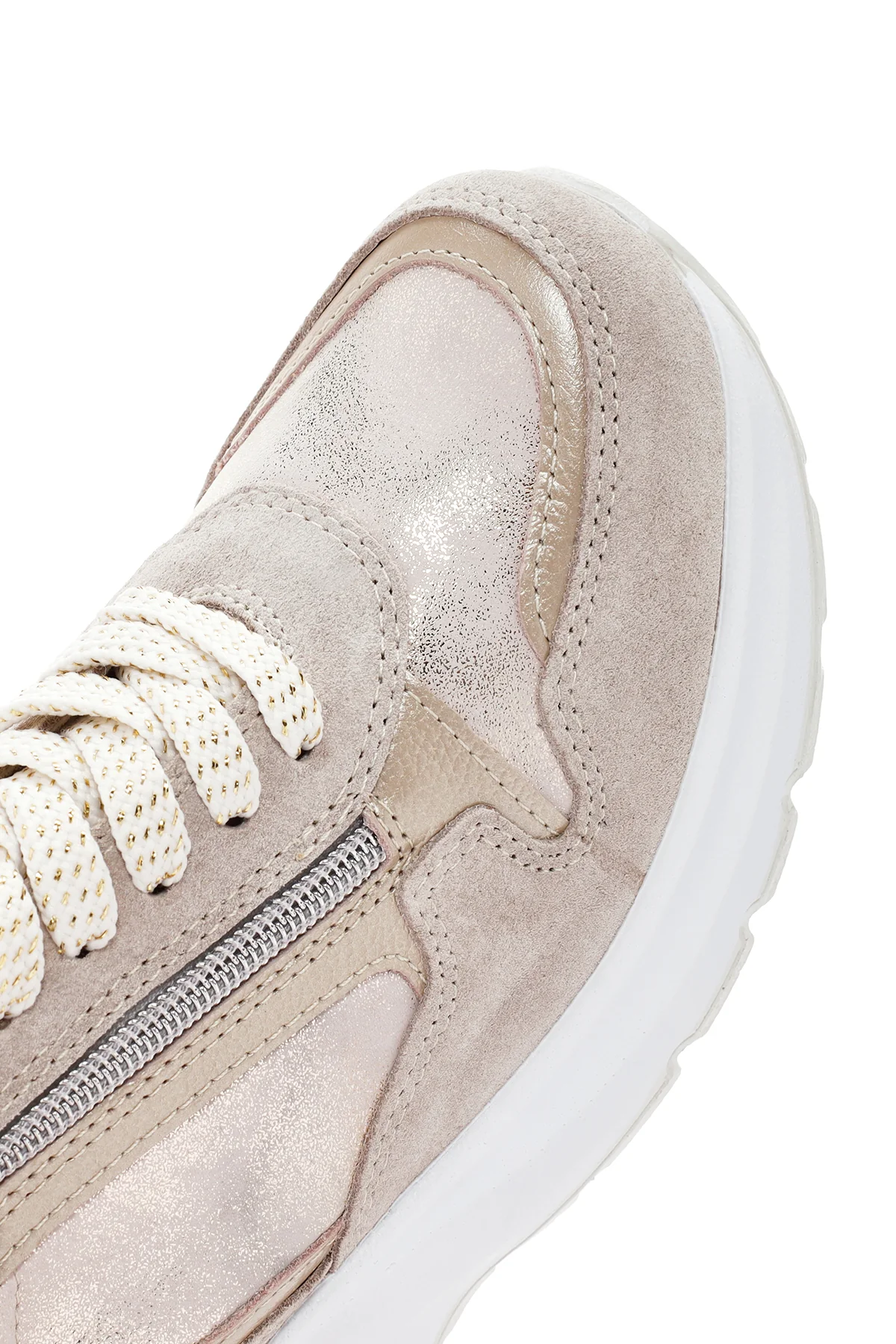 Kadın Bej Dolgu Topuklu Bağcıklı Deri Sneaker - Image 11