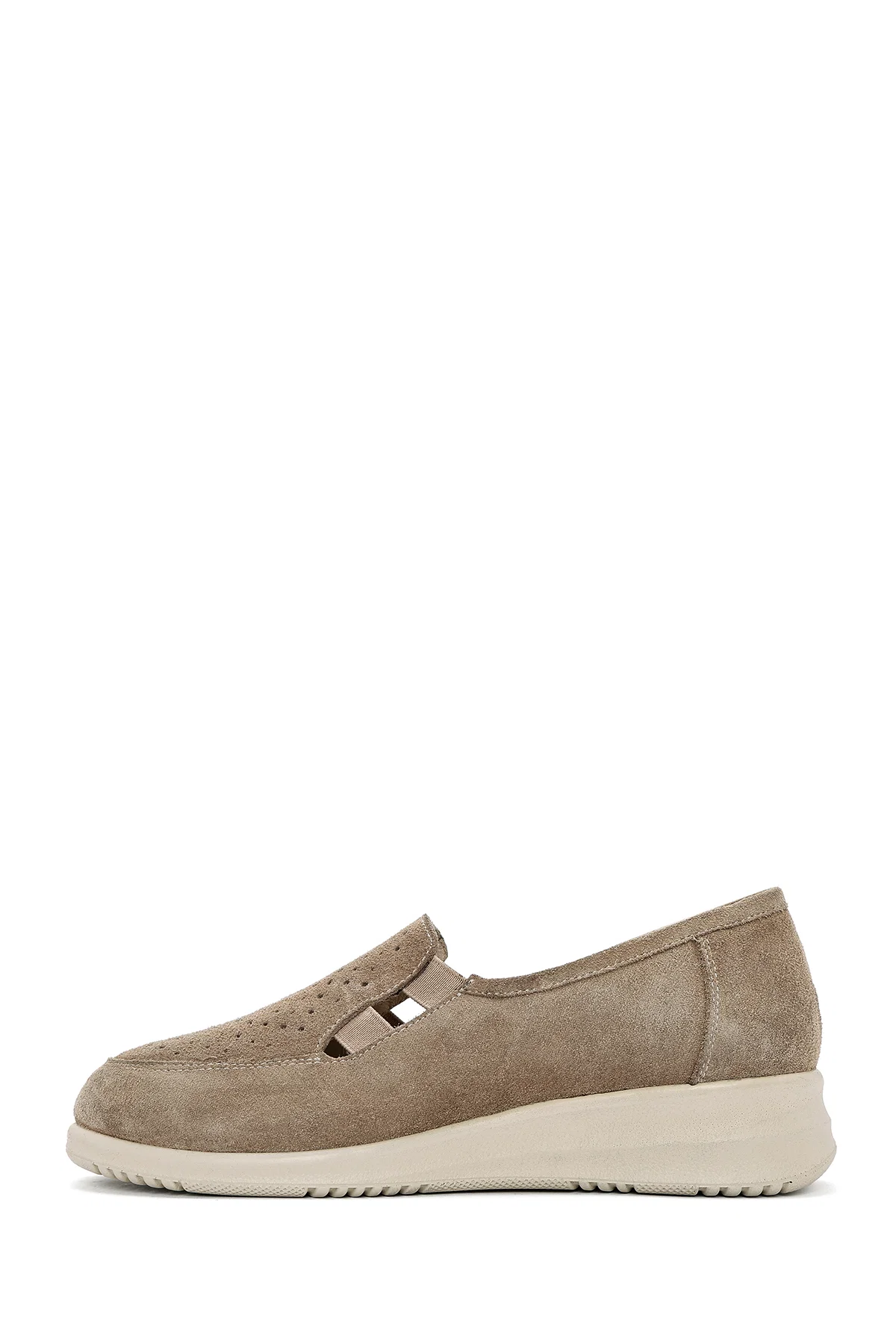 Kadın Bej Dolgu Topuklu Süet Deri Comfort Loafer - Image 2