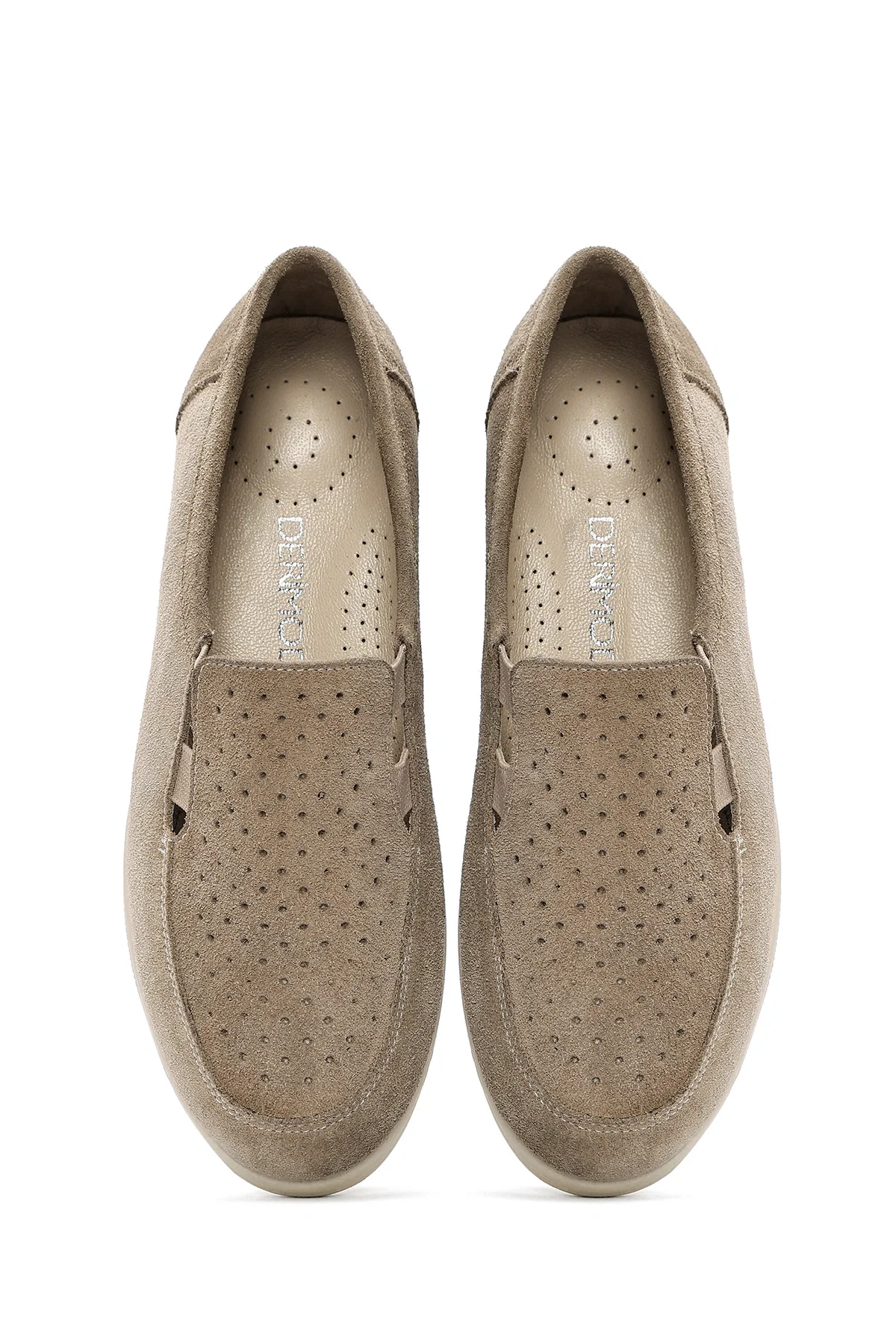 Kadın Bej Dolgu Topuklu Süet Deri Comfort Loafer - Image 6